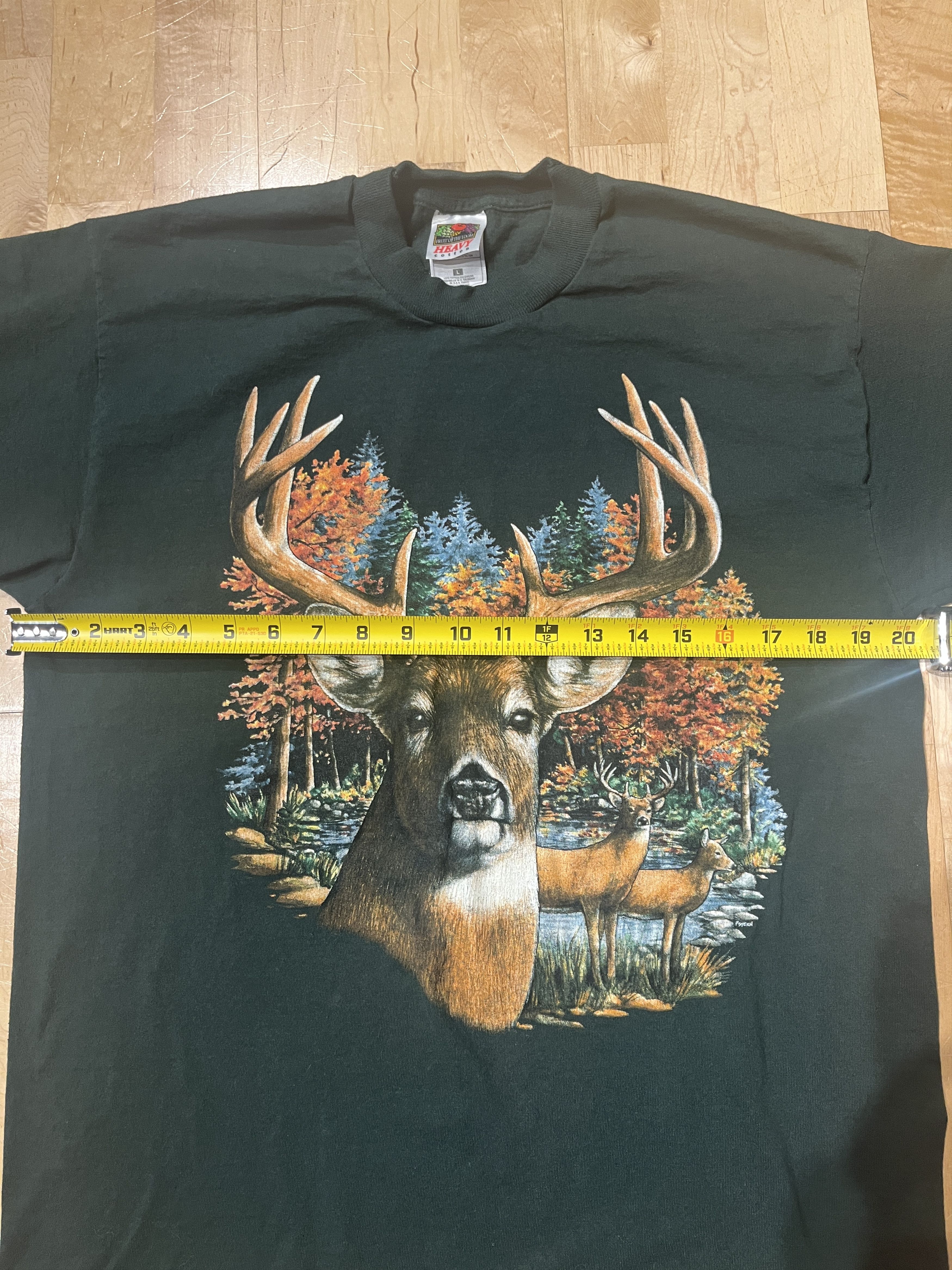 Fruit Of The Loom VTG 90s Large Buck Tee Fruit of the Loom Green Single Stitch Size US L / EU 52-54 / 3 - 5 Thumbnail
