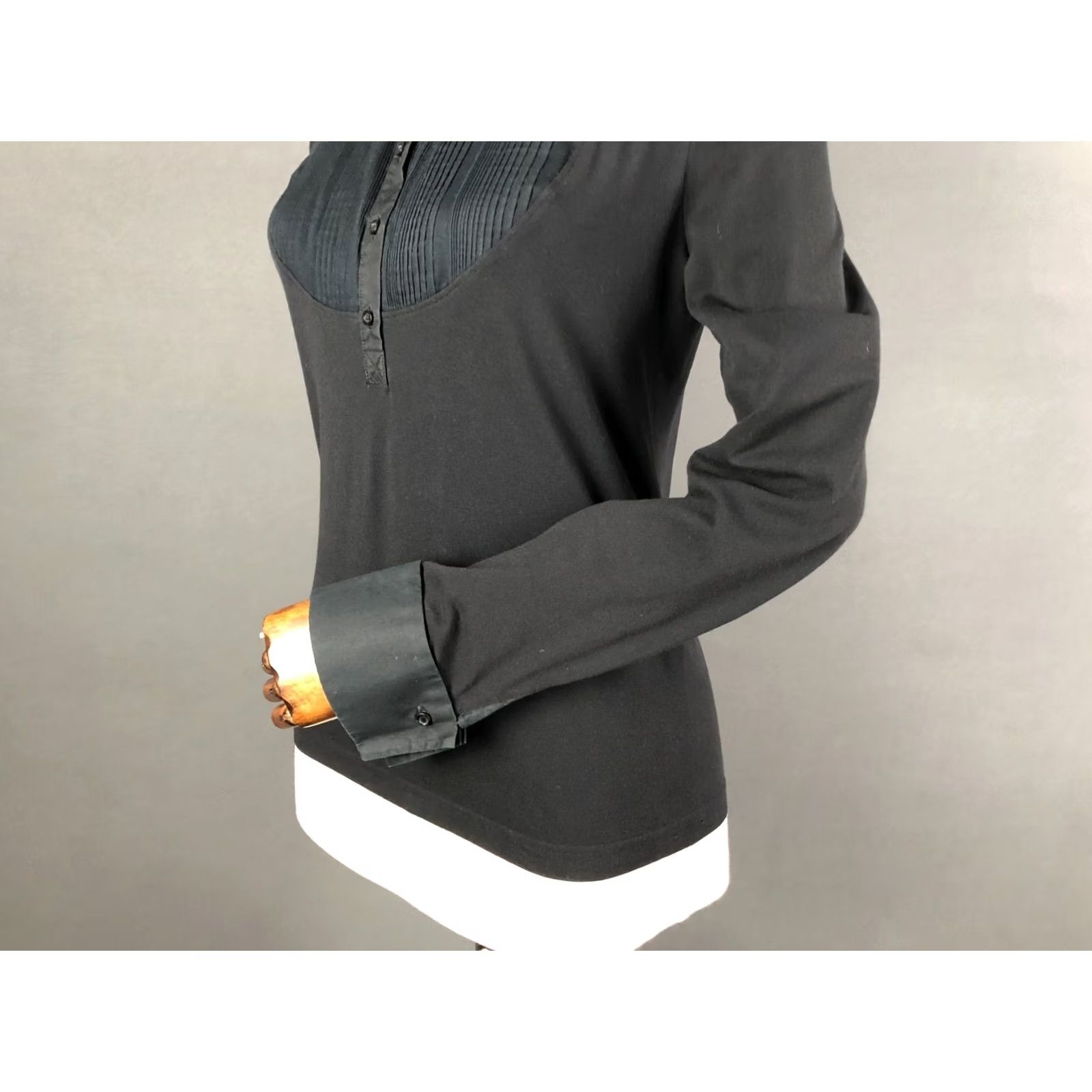 Wolford Wolford Button-Up Shirt Womens L Black Cotton Elastane Pleated Formal Shirt Cap Sleeve? Size L / US 10 / IT 46 - 7 Thumbnail