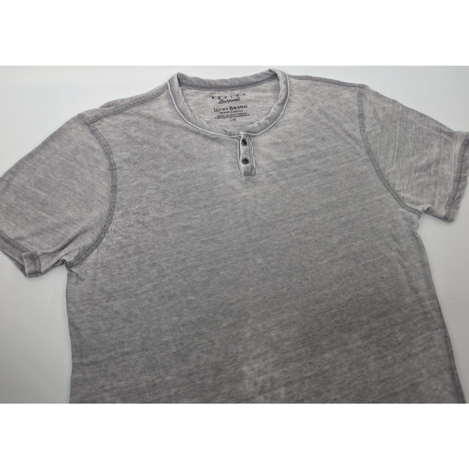 Lucky Brand Lucky Brand Venice Burnout Henley Shirt Mens L Gray Short Sleeve Casual Shirt Size US L / EU 52-54 / 3 - 5 Thumbnail