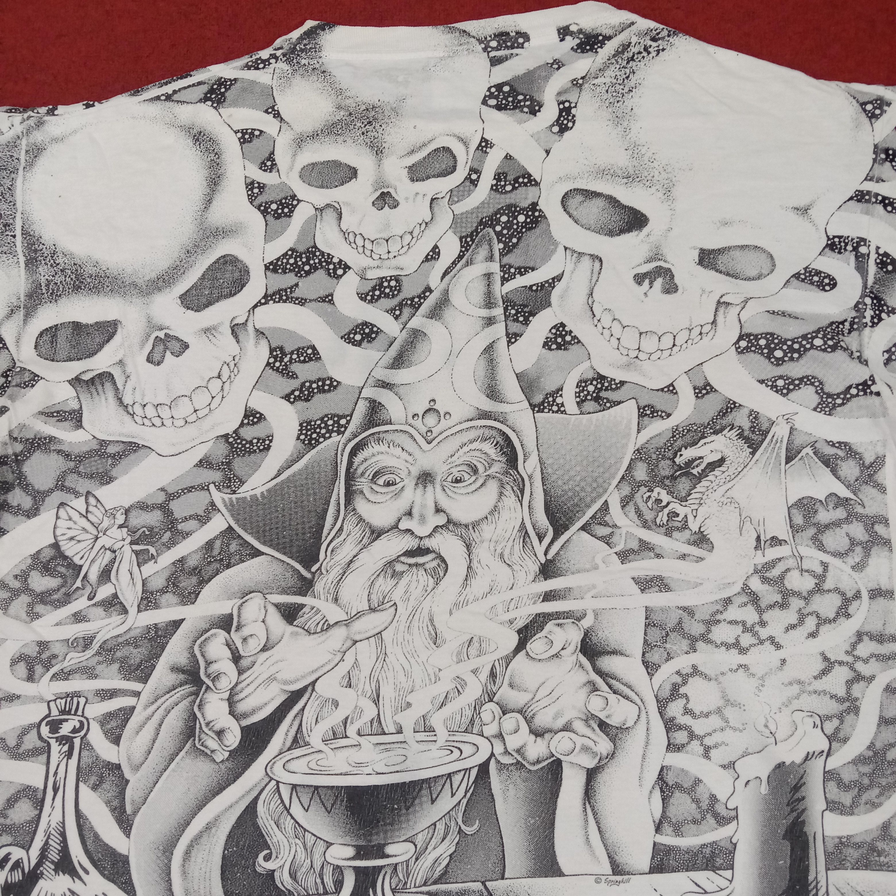 Vintage Witch Wizard Skulls Design Rock Punk Style Vintage Tshirt Size US XL / EU 56 / 4 - 4 Thumbnail