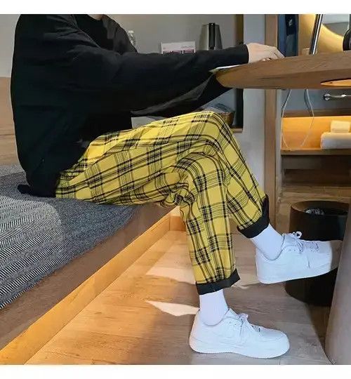 Jean Streetwear Yellow Plaid Pants Size US 29 - 3 Thumbnail