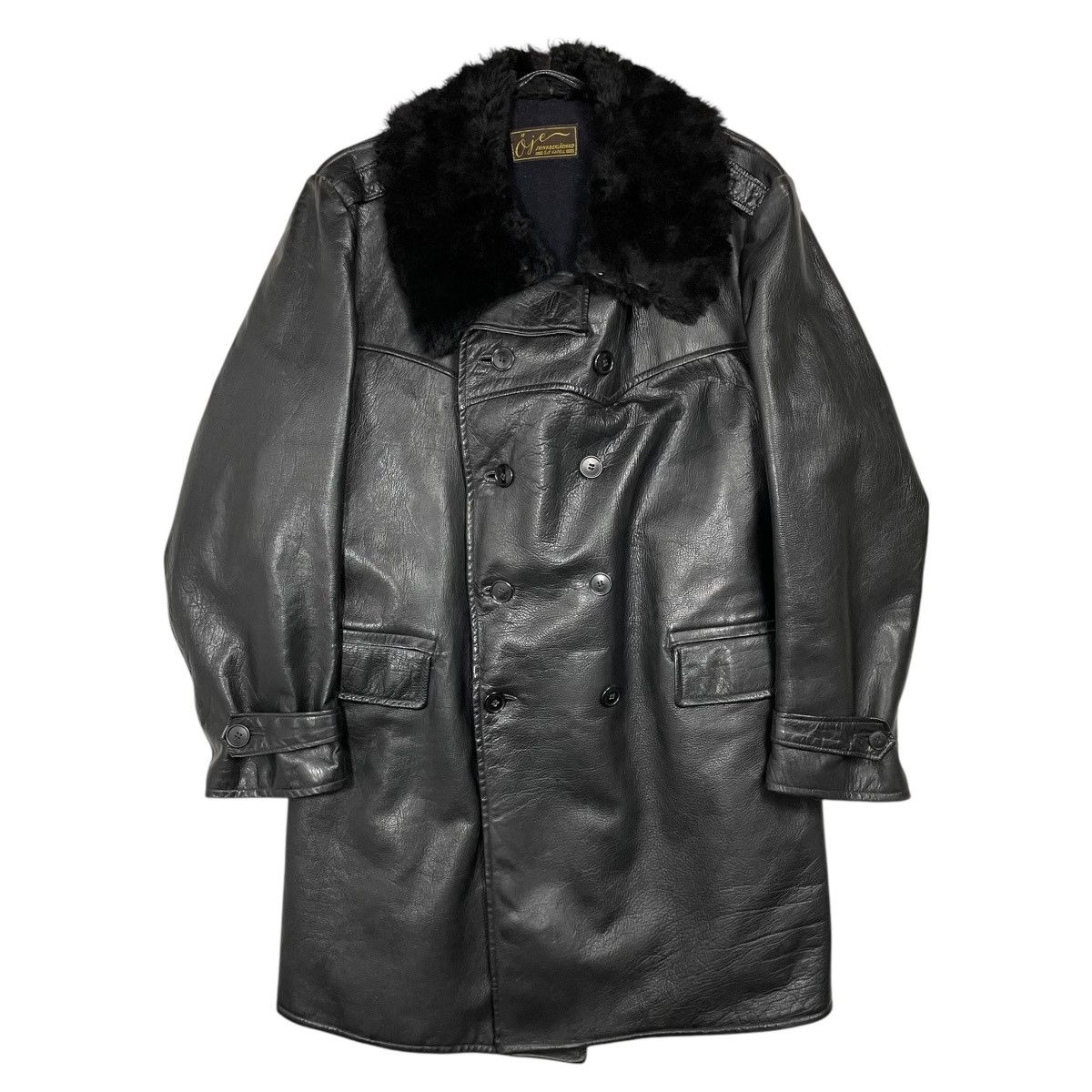 Vintage 1940s Swedish Navy Horsehide Leather Coat - Large Size US L / EU 52-54 / 3 - 1 Thumbnail