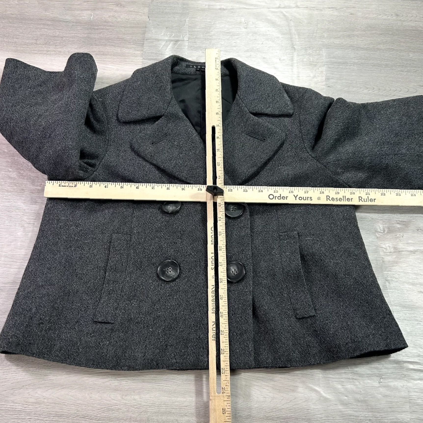 Theory Theory Coat Womens Medium Gray Wool Blend Cropped Pea Jacket 3/4 Sleeve Size M / US 6-8 / IT 42-44 - 6 Thumbnail