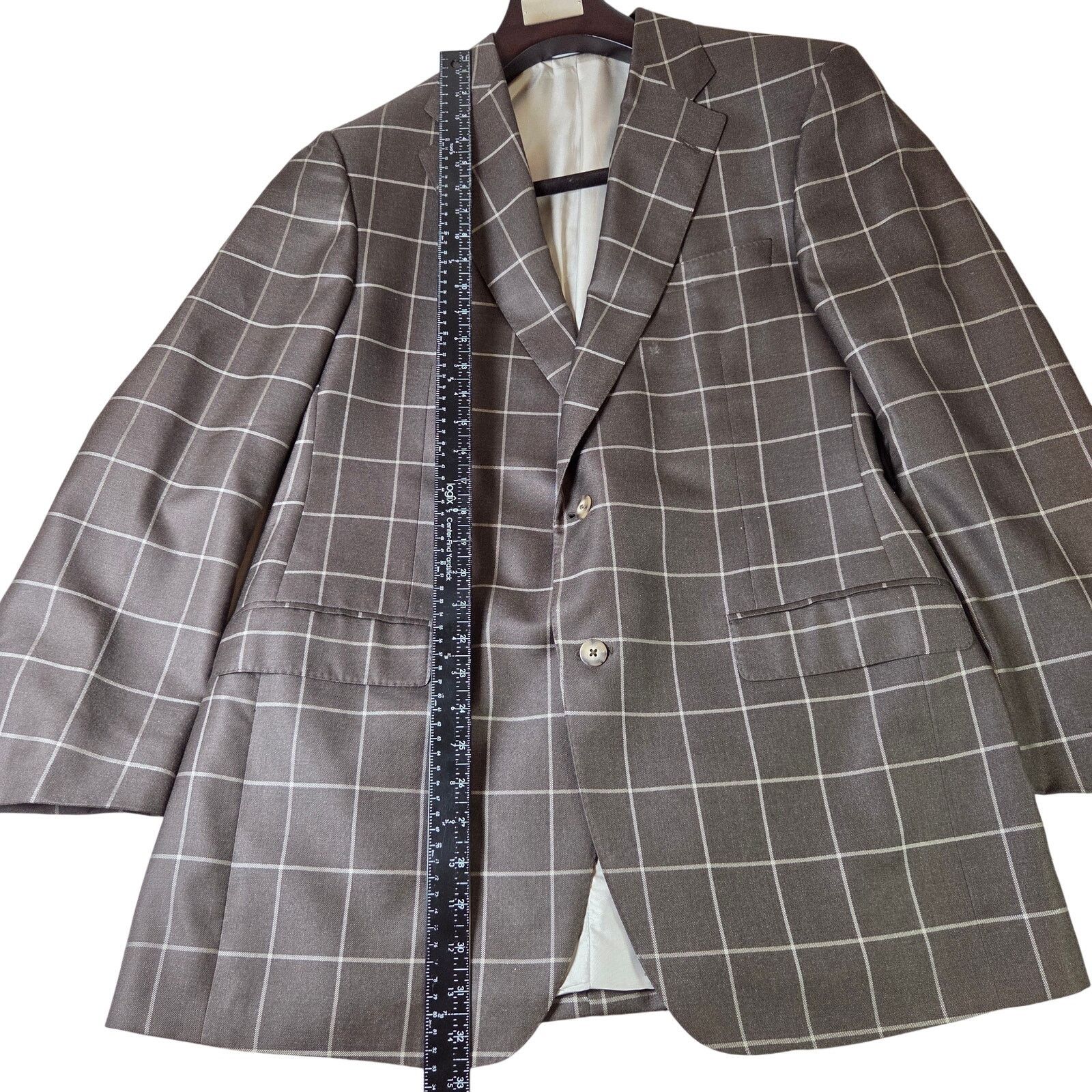 Samuelsohn Samuelsohn Earl Silk Camel Hair Windowpane Blazer 44L Size 44L - 18 Thumbnail