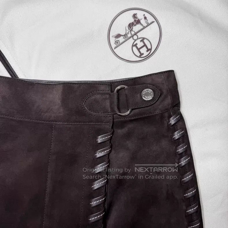 Hermes Hermes Brown Suede and Leather Weaving Skirt Size 42" / US 20 - 4 Thumbnail