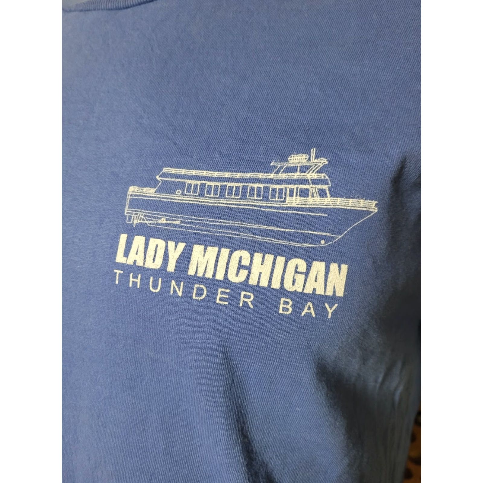 Gildan Lady Michigan Thunder Bay T Shirt Large Gildan Men Crew Neck Short Sleeve Cotton Blue Graphic Tee Size US L / EU 52-54 / 3 - 2 Thumbnail