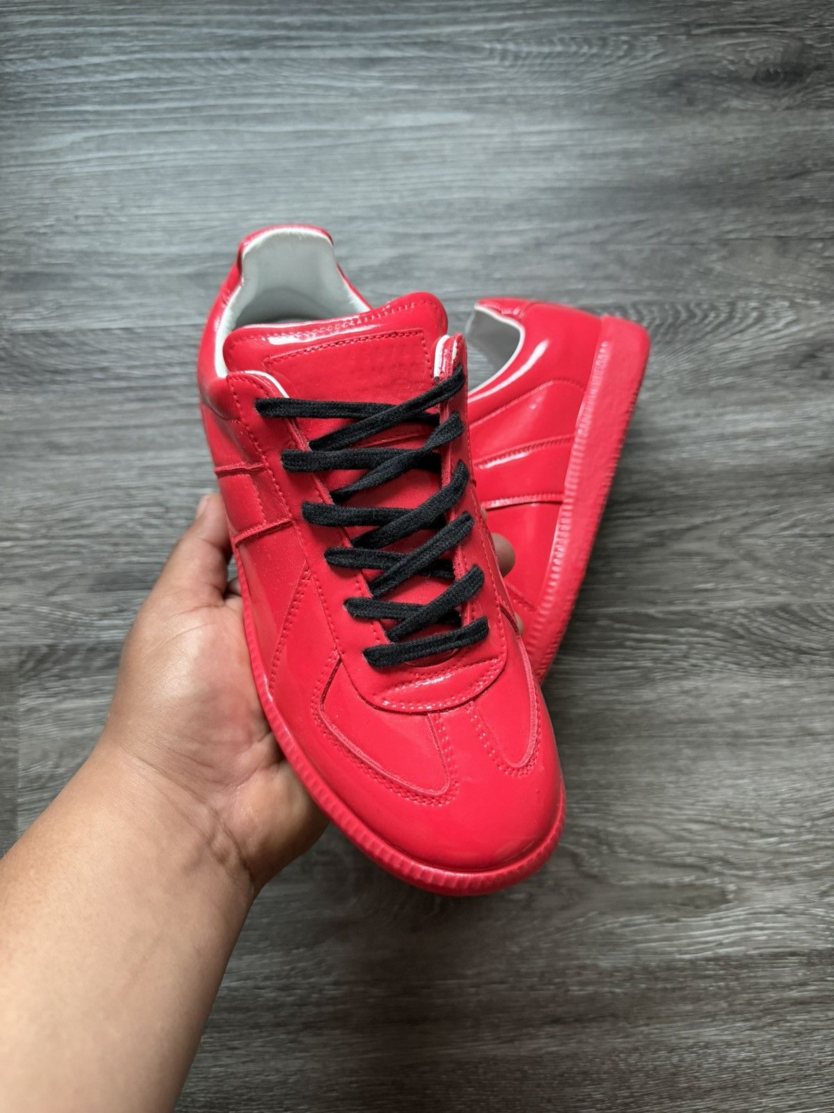 Maison Margiela Maison Margiela Red Rubberized Patent Leather GAT Trainers Size US 7 / IT 37 - 2 Thumbnail