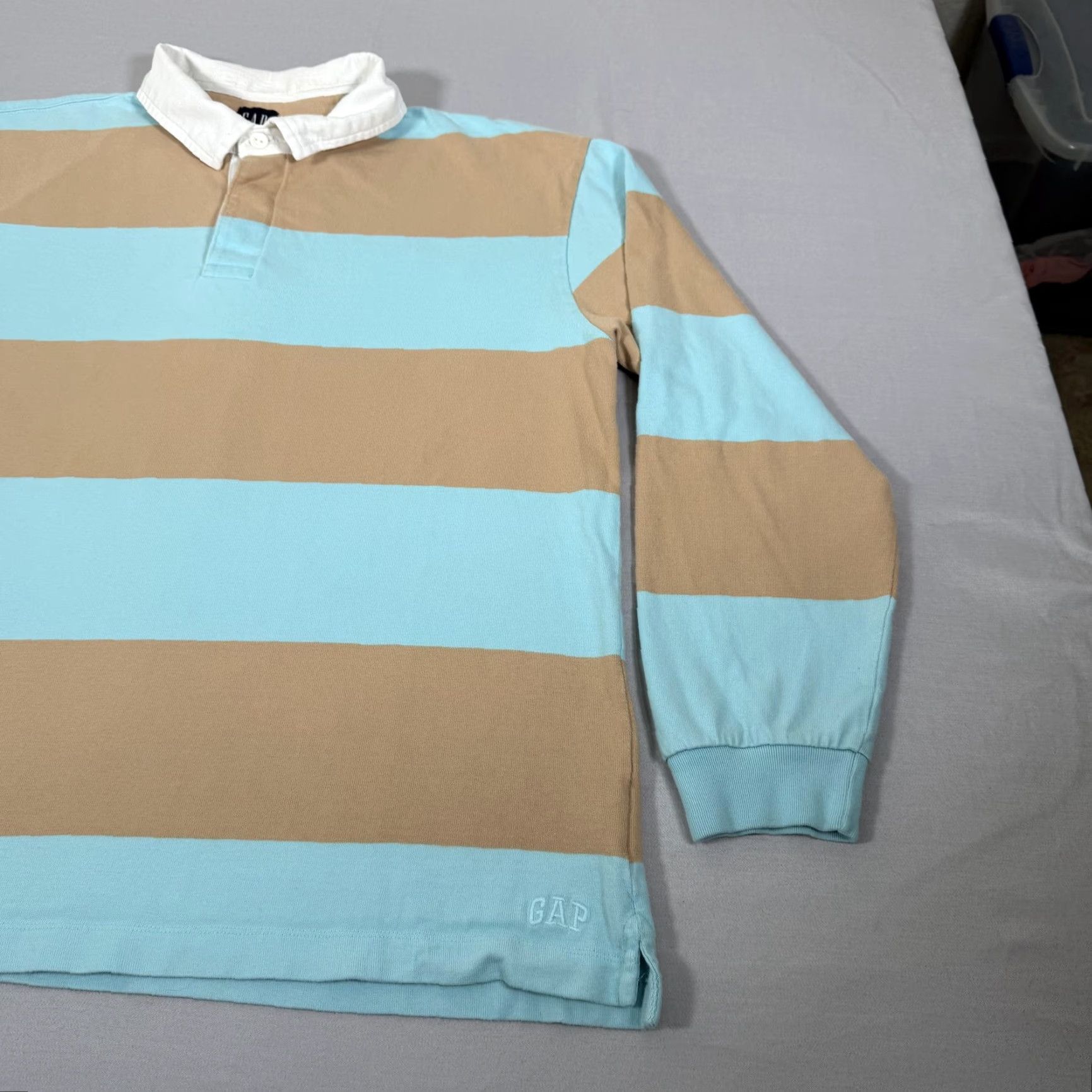 Gap Gap Polo Shirt Mens XL Blue Tan Stripe Rugby Embroidered Logo Cotton Long Sleeve Polo Shirt Size US XL / EU 56 / 4 - 4 Thumbnail