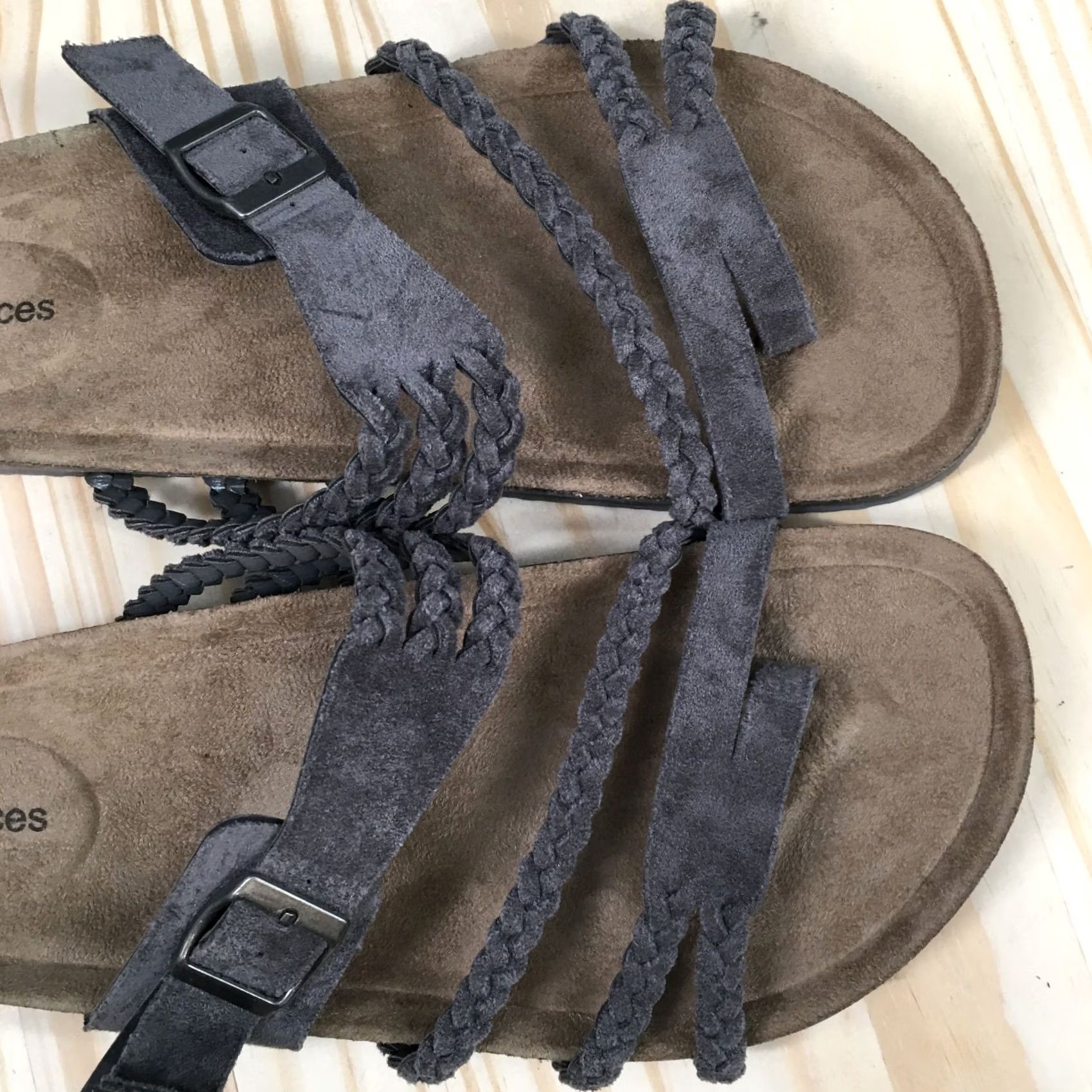 Vintage Maurices Sandals Womens 11M Vivienne Braided Strap Slip On Slide Gray Faux Suede Size US 11 / IT 41 - 7 Thumbnail