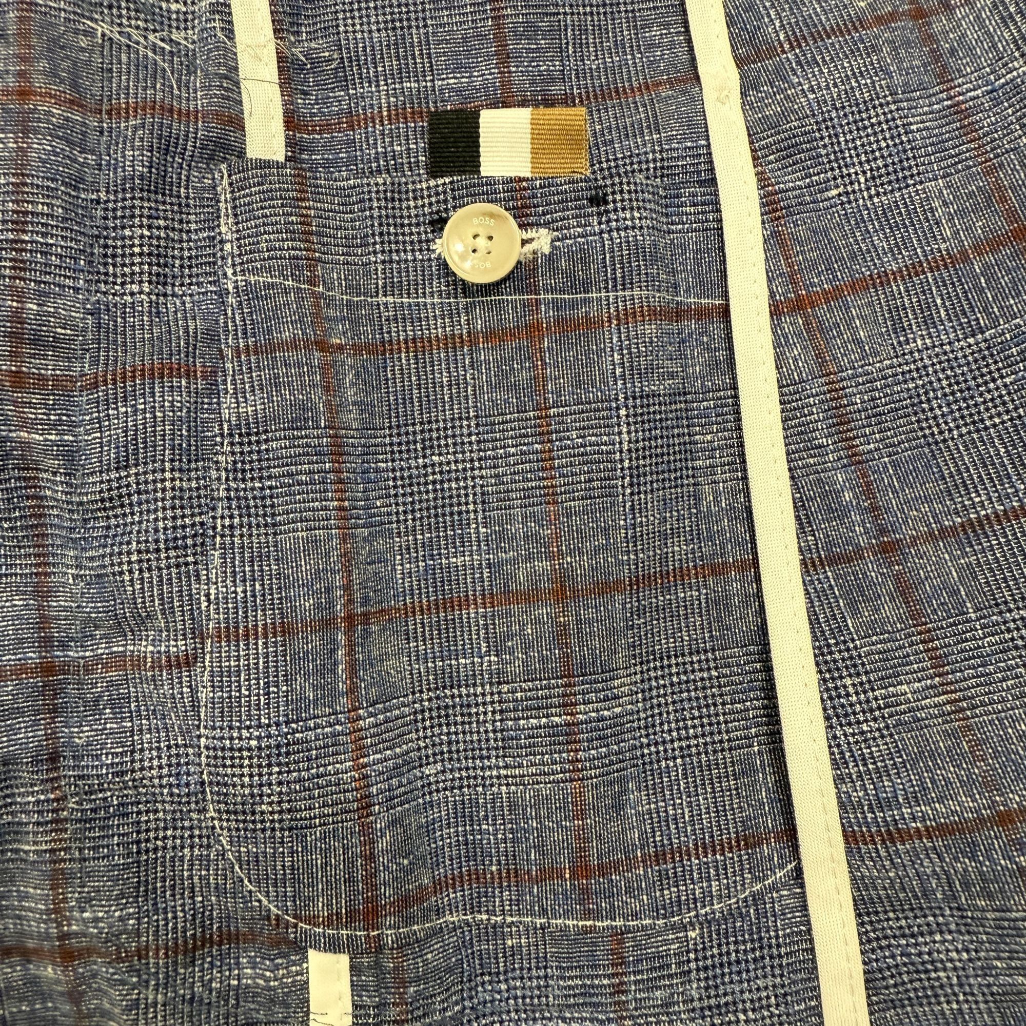 Hugo Boss Hugo Boss Slim-Fit Micro-Patterned Jacket Blue Checkered Lin Size US L / EU 52-54 / 3 - 13 Thumbnail
