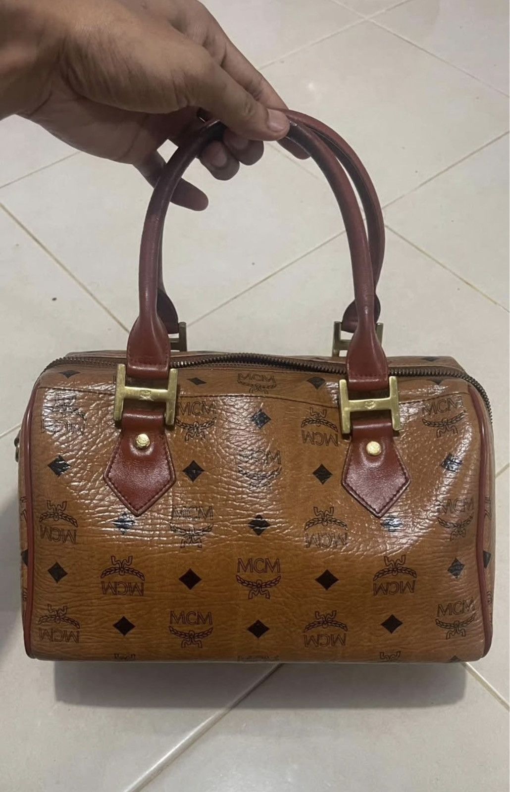 MCM MCM Cognac Monogram Visetos Boston Size ONE SIZE - 1 Thumbnail