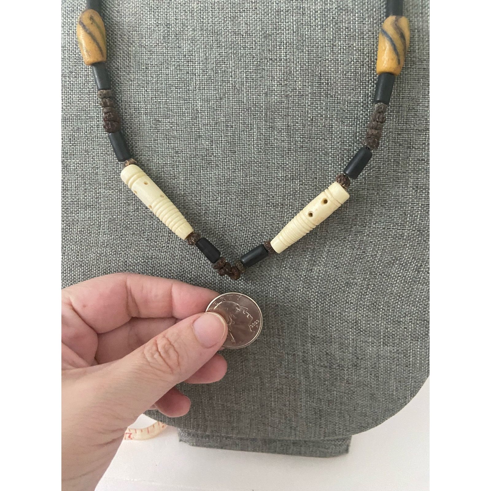 Handmade Wood and carved tube bead necklace Size ONE SIZE - 2 Thumbnail