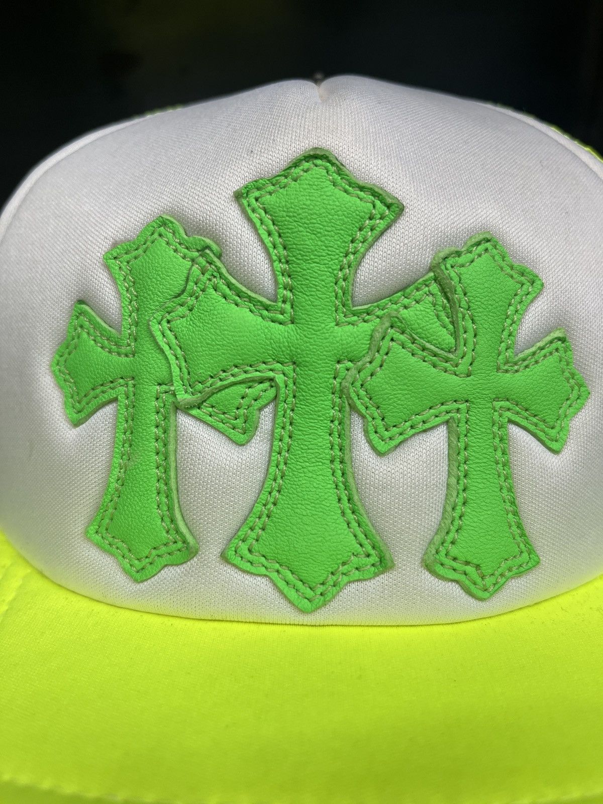 Chrome Hearts Chrome Hearts Triple Cross Trucker Hat Neon Lime Green Color Size ONE SIZE - 2 Thumbnail