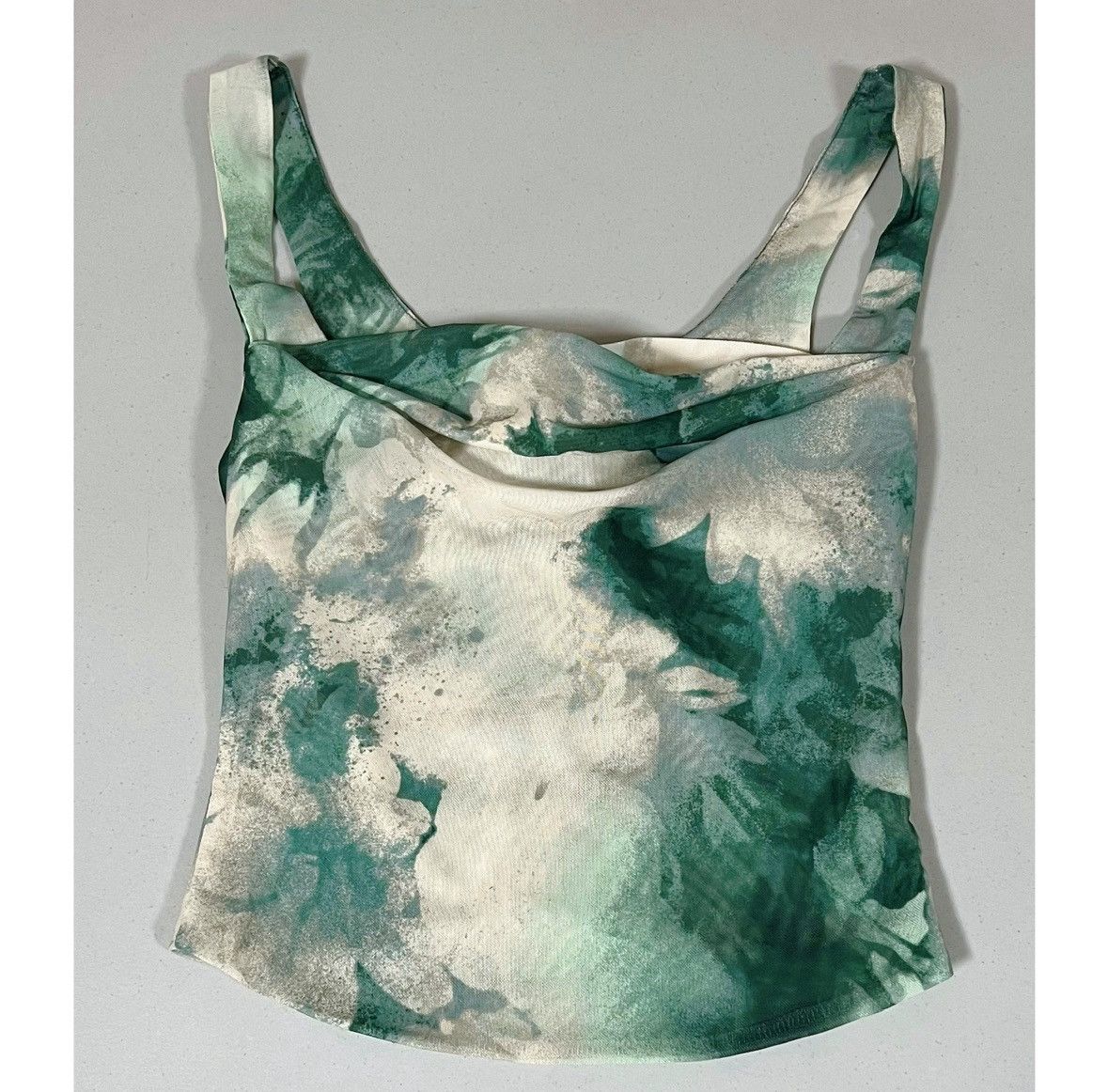 Vintage Green Tie Dye Floral Mesh Tank Crop Top Shirt Blouse XS ✨ Size XS / US 0-2 / IT 36-38 - 1 Thumbnail
