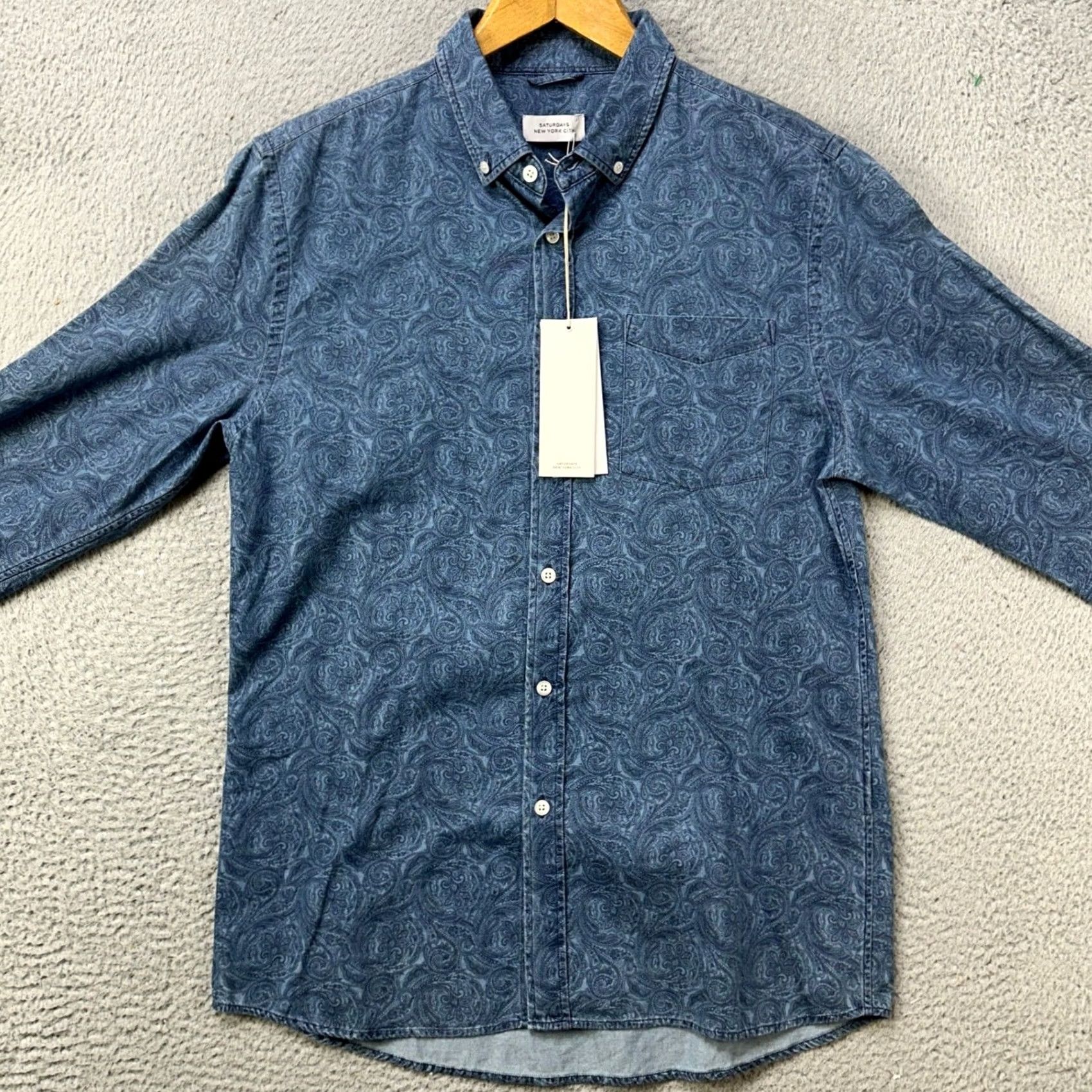 Saturdays NYC Saturdays NYC Shirt Paisley Blue Long Sleeve Button-Up Mens M Den​im Blue Pocket Size US M / EU 48-50 / 2 - 4 Thumbnail