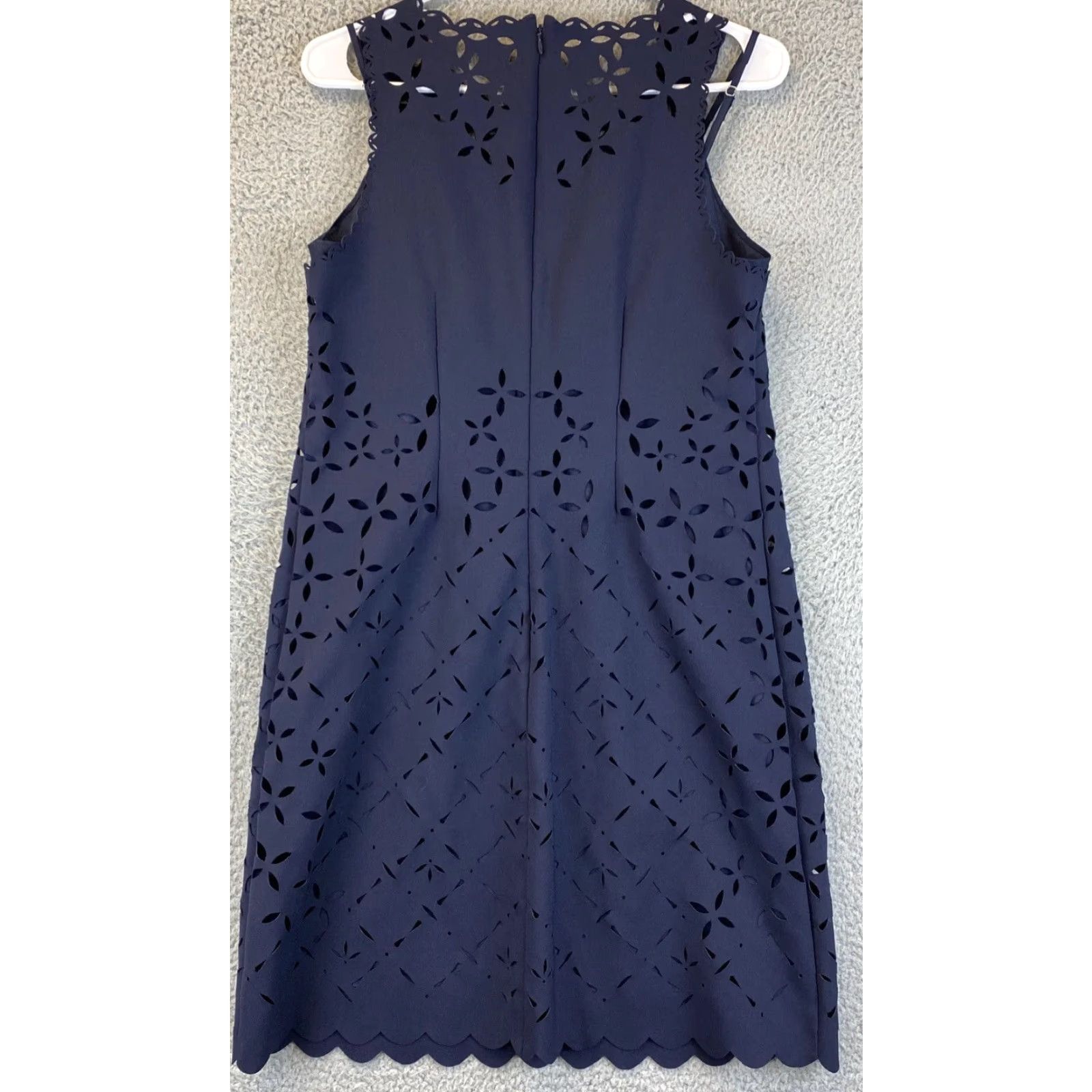 Vintage J Crew Womens Scalloped Crepe Sleeveless Sheath Dress Navy Blue Size 6 / 71-21 Size M / US 6-8 / IT 42-44 - 5 Thumbnail