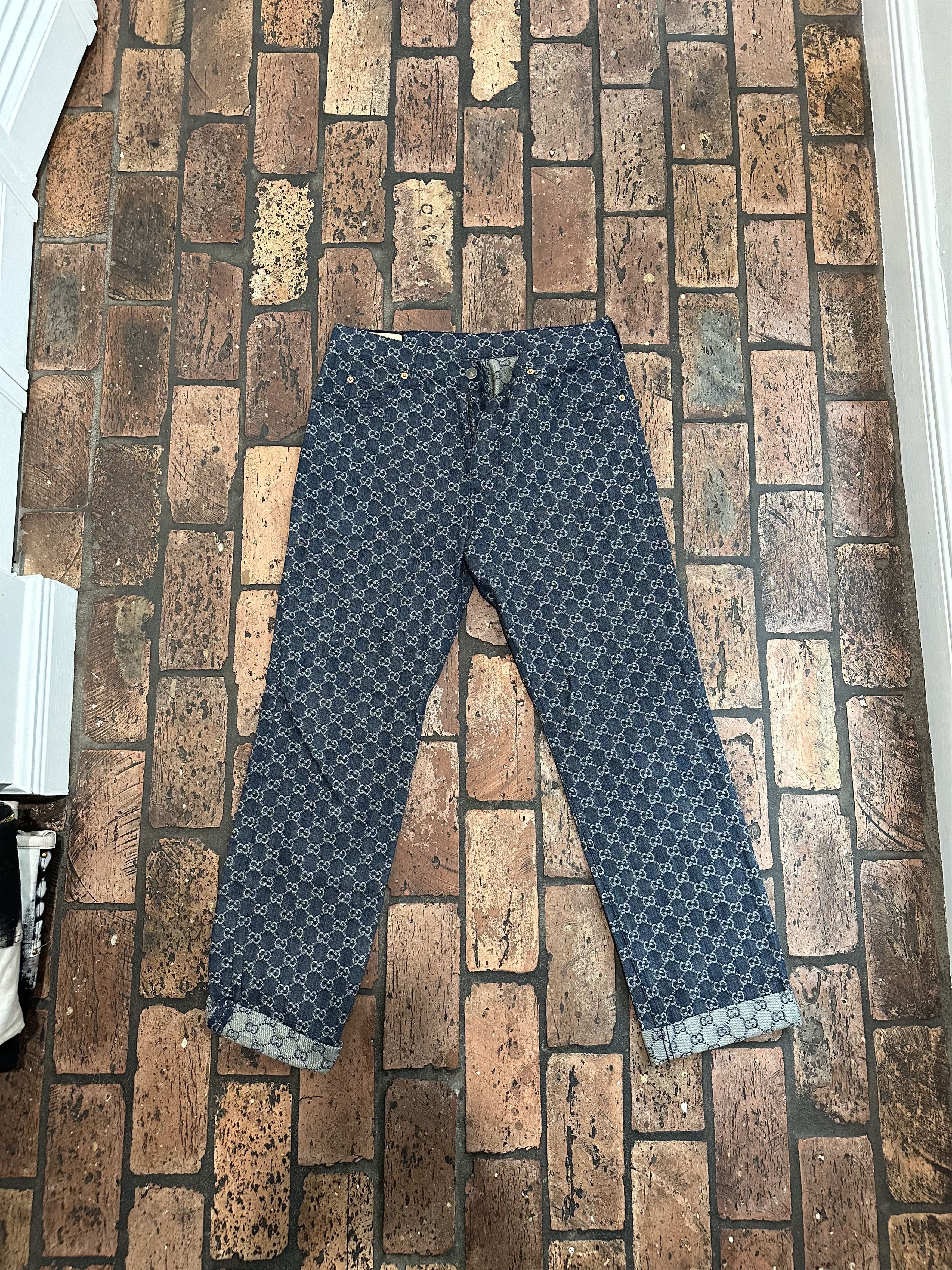 image of Gucci Monogram Denim Pant in Blue Denim, Men's (Size 34)