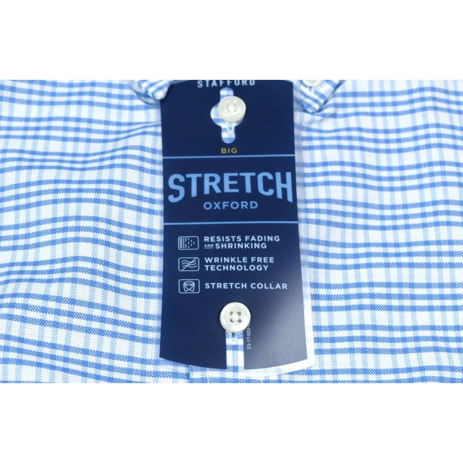 Stafford STAFFORD Travel Stretch Oxford Shirt Mens Big 20 Blue Plaid Button-Down Shirt Size US XXL / EU 58 / 5 - 6 Thumbnail