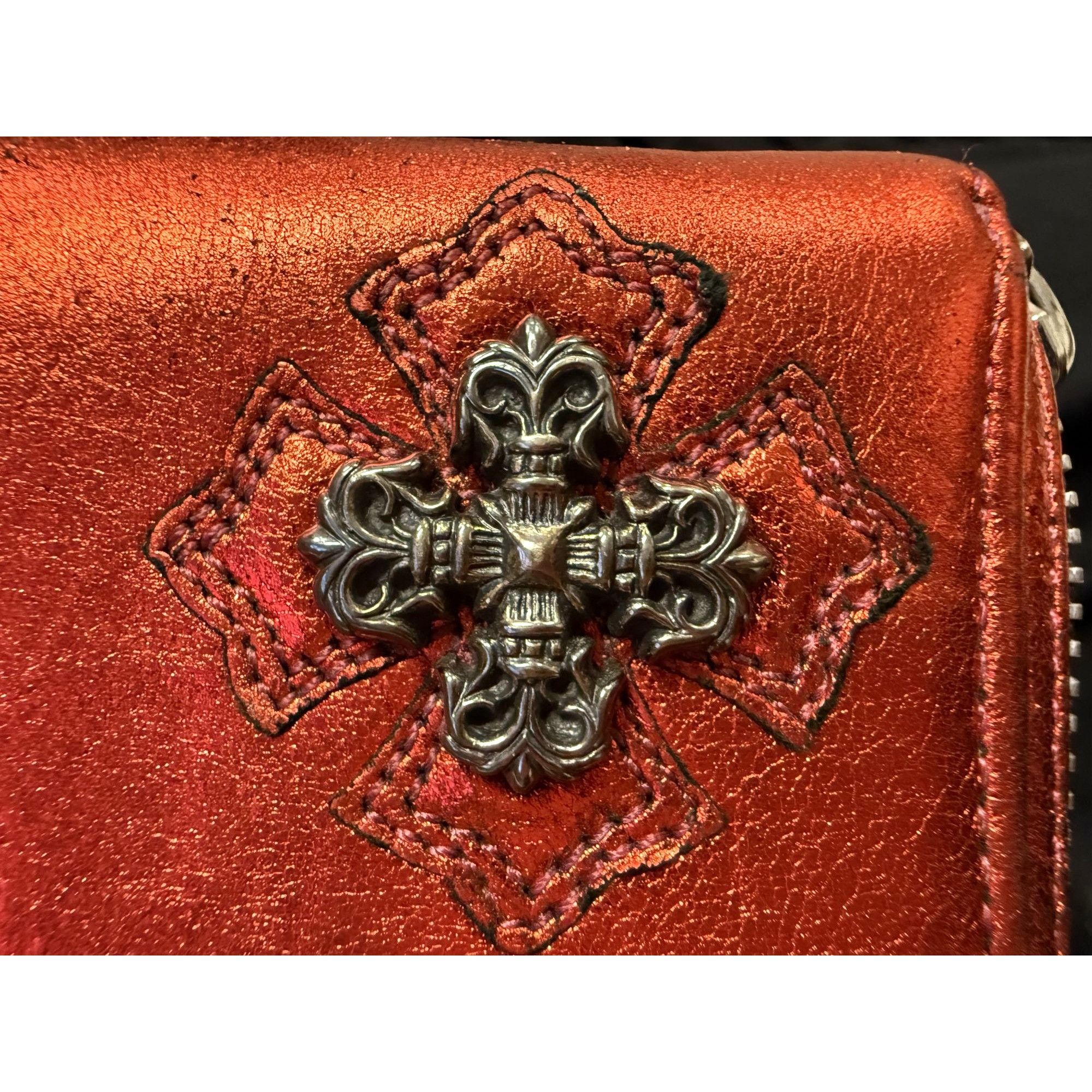 Chrome Hearts Chrome Hearts Red Metallic Leather Zipper Wallet With Cross Size ONE SIZE - 3 Thumbnail