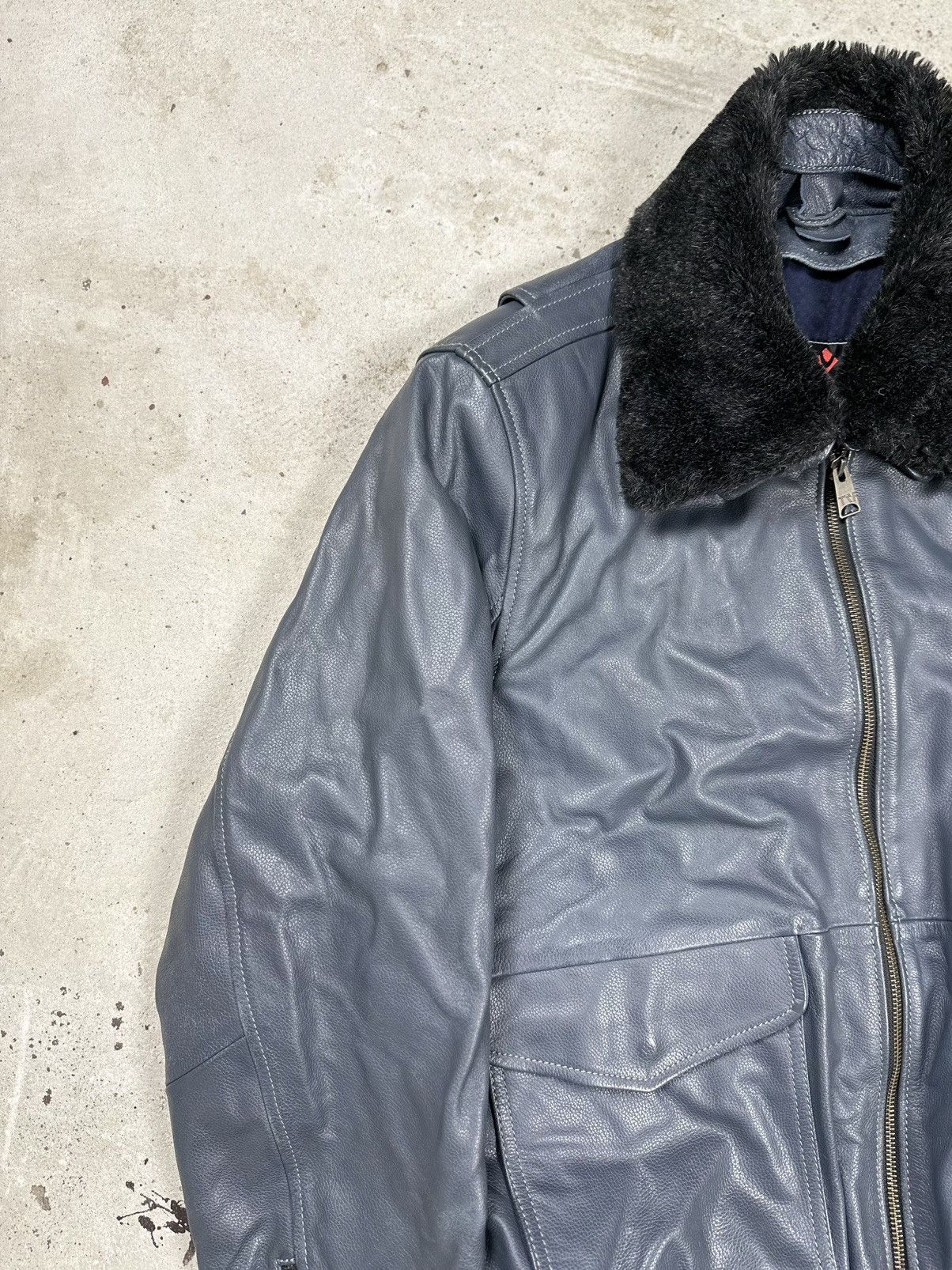 Vintage Y2K A2 Type Grey Leather Bomber Flyers Jacket