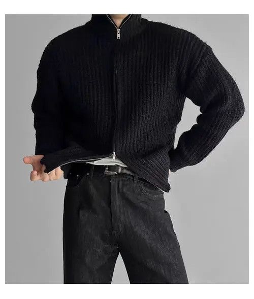 Japanese Brand Vintage Double Zipper Black L Knit Stand-Up Jacket Coat Size US L / EU 52-54 / 3 - 6 Thumbnail