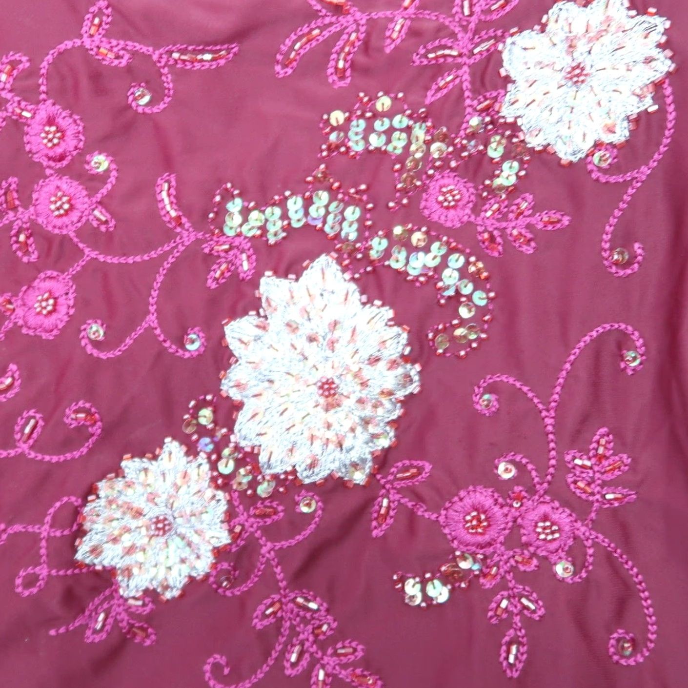 Vintage VINTAGE Newport News Swimdress Women's 10 Burgundy Red Floral Embroidered Beaded BOHEMIAN Swim Dress Size L / US 10 / IT 46 - 3 Thumbnail