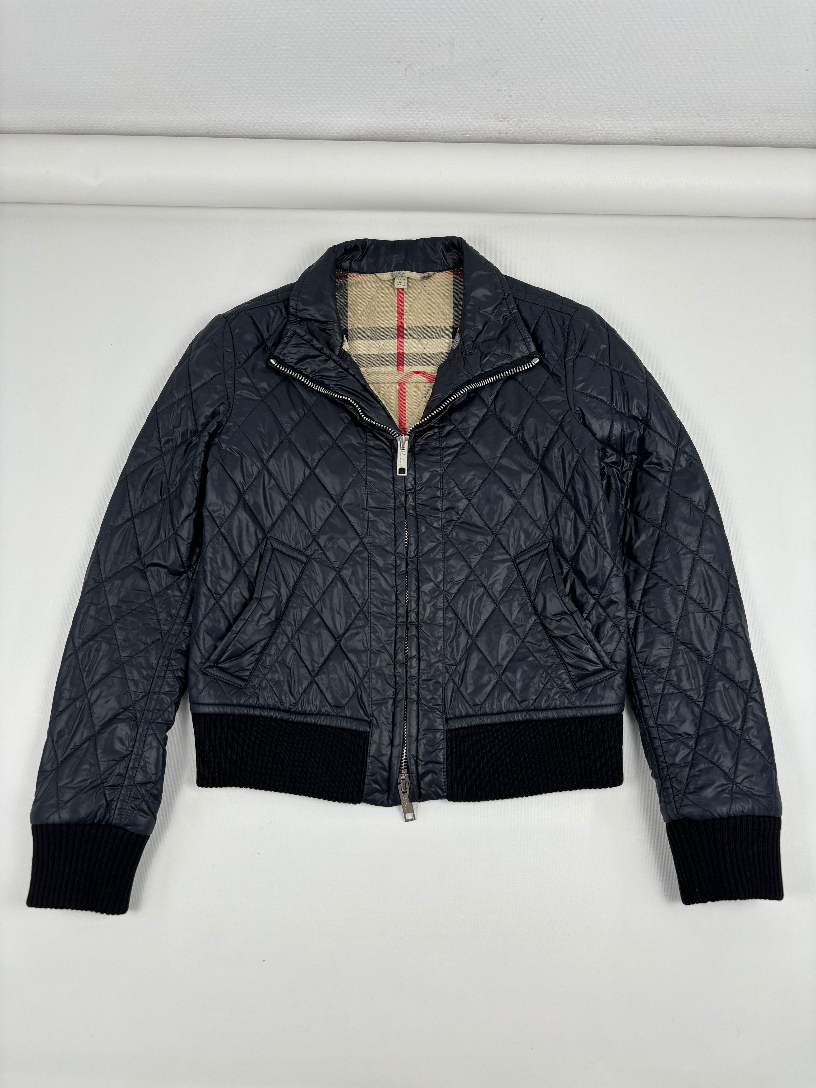 Burberry London Nova Check Biker Ribbed Cuffs Quilted Jacket Full-Zip Bomber Size M / US 6-8 / IT 42-44 - 12 Thumbnail