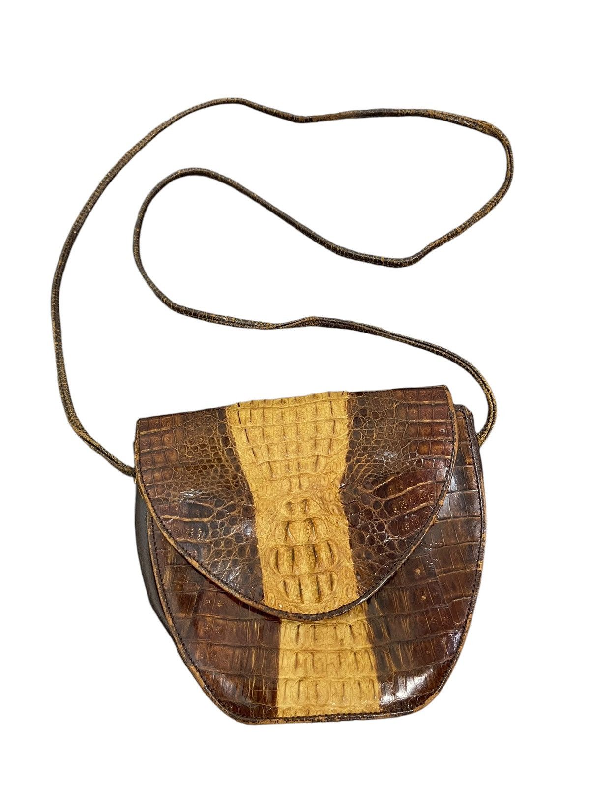 Leather Crocodile Skin Patina Vtg Unknown Japan Cross Body Bag 1🟩1 Size ONE SIZE - 1 Thumbnail