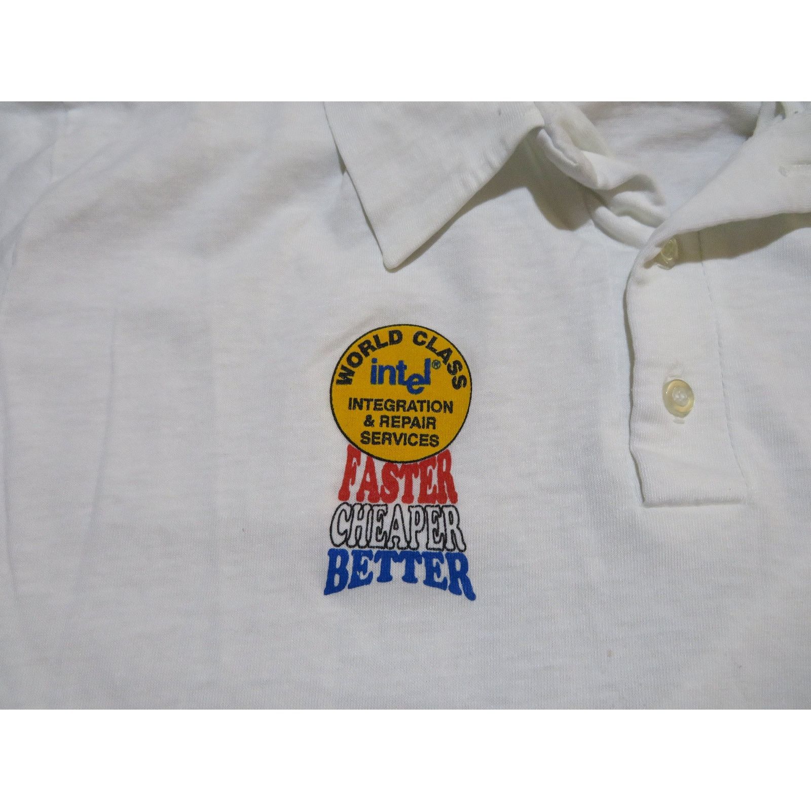 Other Intel Polo Shirt, Faster Cheaper Better, White Sz L 1980s Size US L / EU 52-54 / 3 - 2 Thumbnail