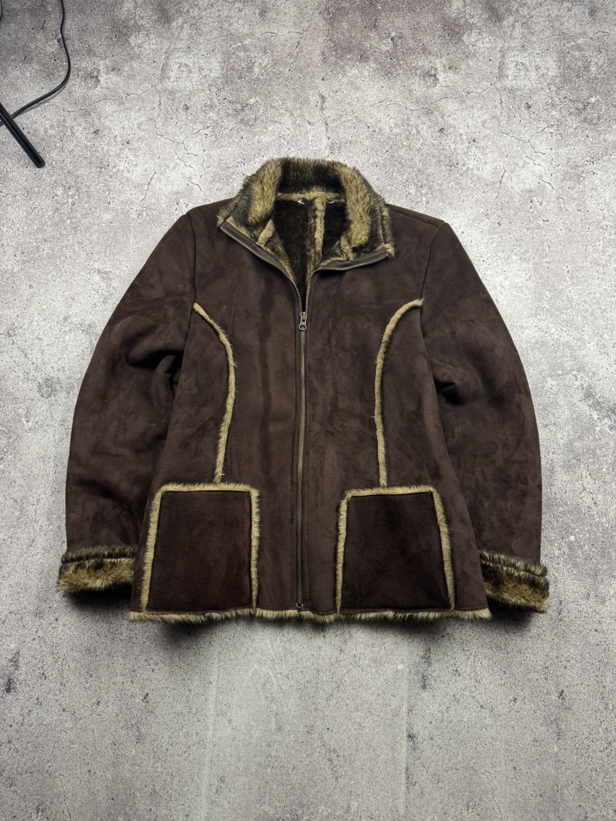 If Six Was Nine VINTAGE SUEDE FUR COAT JAPAN GLAMOUR RARE Y2K 90S BROWN Size M / US 6-8 / IT 42-44 - 1 Thumbnail