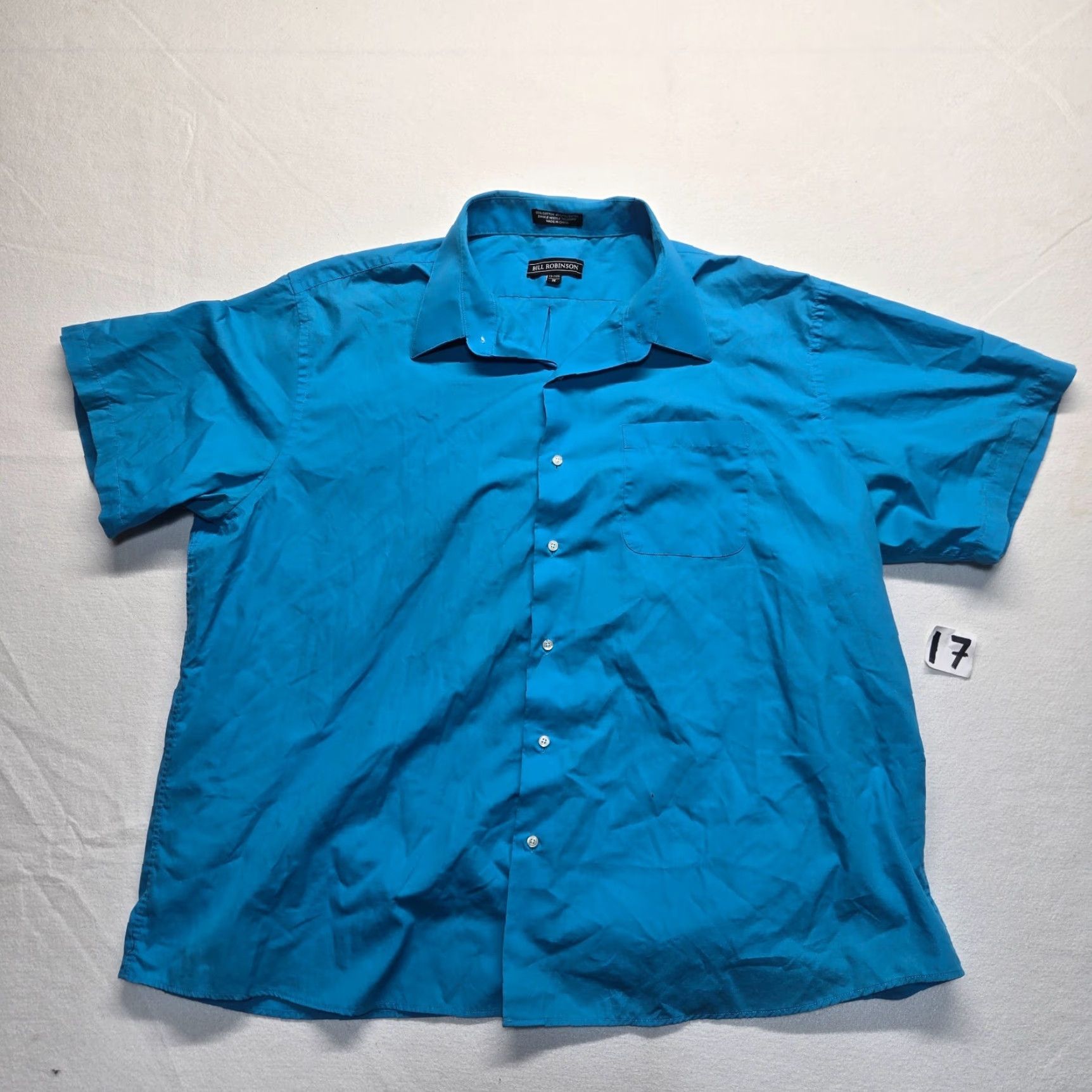 Vintage Bill Robinson Dress Shirt Solid Blue Button-Down 3X Big & Tall Adult Mens Shirt Size 48R - 2 Thumbnail