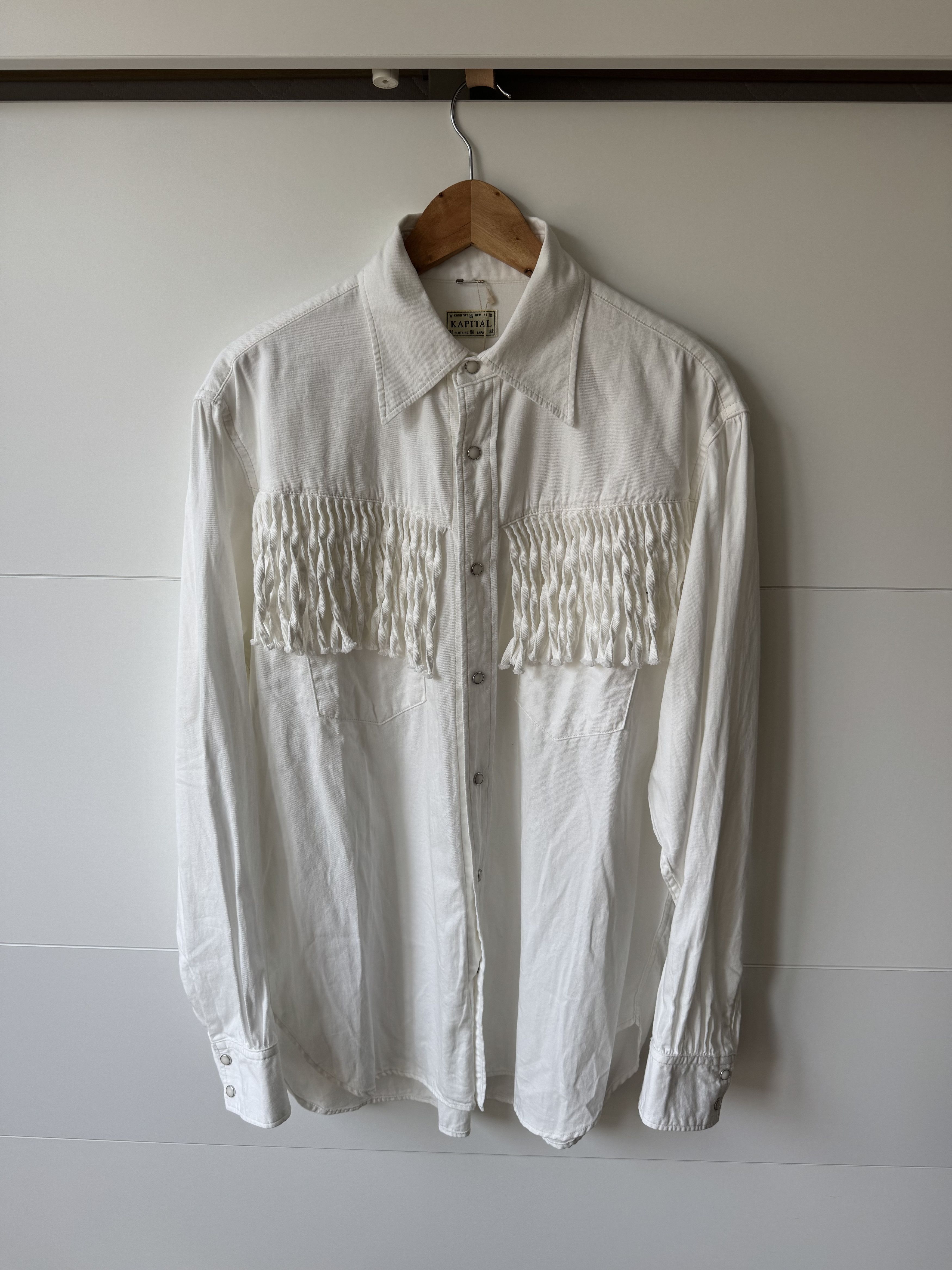 [3] 5.5oz Denim Fringe Husky Western Shirt in White