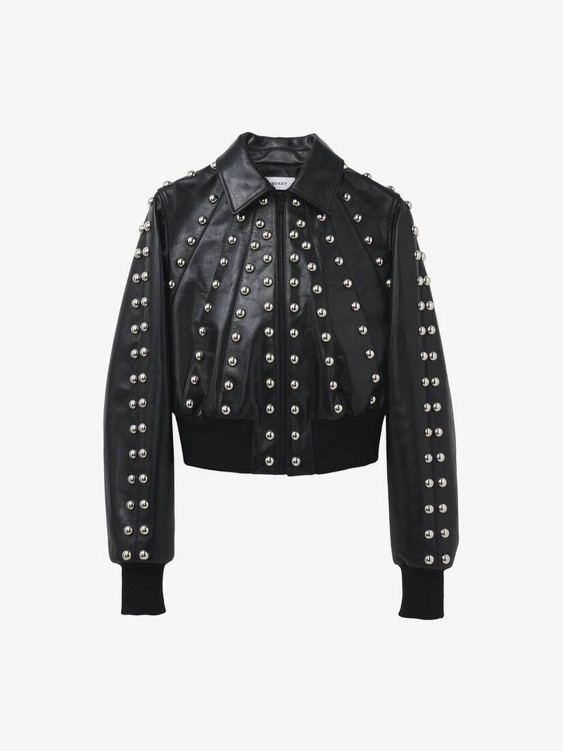 Alexander McQueen o1srvl11e0326 Studded Leather Bomber Jacket in Black Size XL / US 12-14 / IT 48-50 - 1 Thumbnail