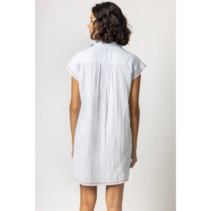 Lilla P LILLA P Short Sleeve Button Down Dress In Clearwater