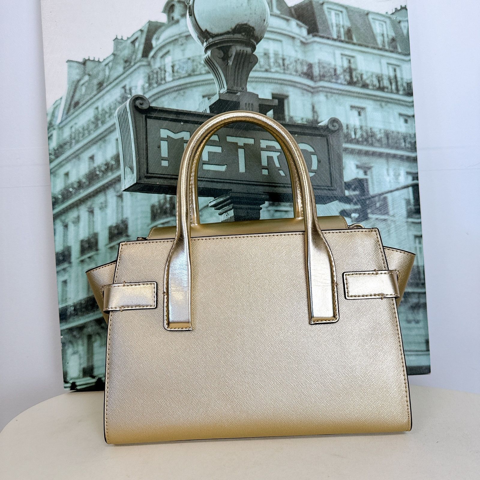 Michael Kors Michael Kors 35F3GNMS8M Carmen Medium Metallic Belted Satche Size ONE SIZE - 4 Thumbnail
