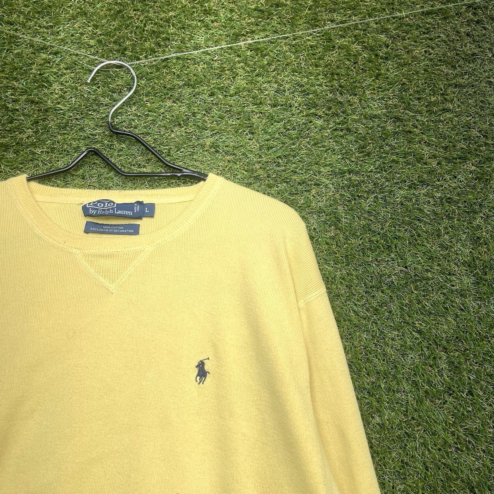 Polo Ralph Lauren Polo Ralph Lauren Sweater Mens Large Yellow Pullover Knit V-Neck Logo Preppy Classic Knitwear Size US L / EU 52-54 / 3 - 3 Thumbnail