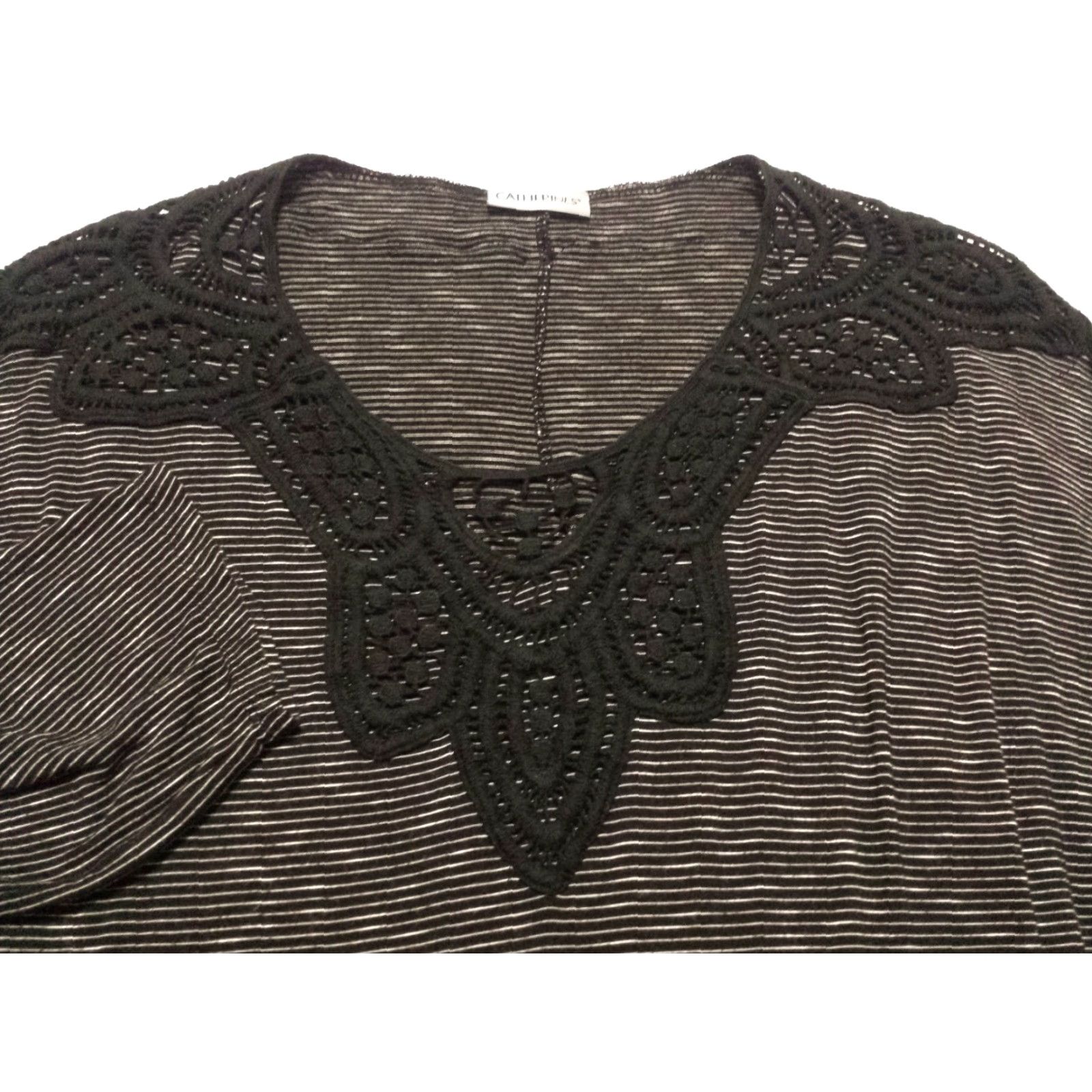 Vintage Catherines Blouse Short Sleeve Round Neck Black Striped 0X Plus Womens Top Shirt Size XL / US 12-14 / IT 48-50 - 2 Thumbnail