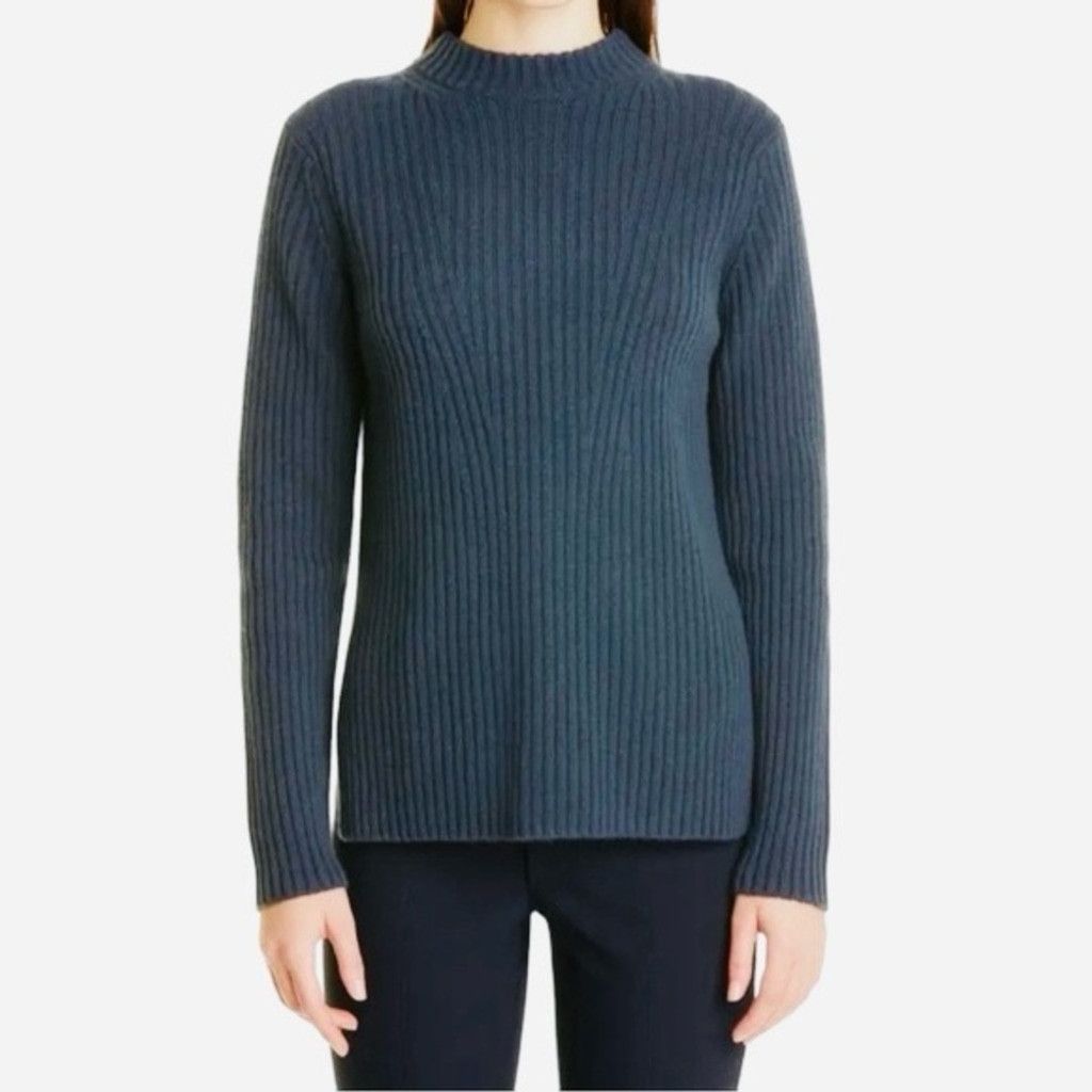 Vince Vince Dark Teal Cashmere Wool Ribbed Mock Neck Sweater S Size S / US 4 / IT 40 - 1 Thumbnail