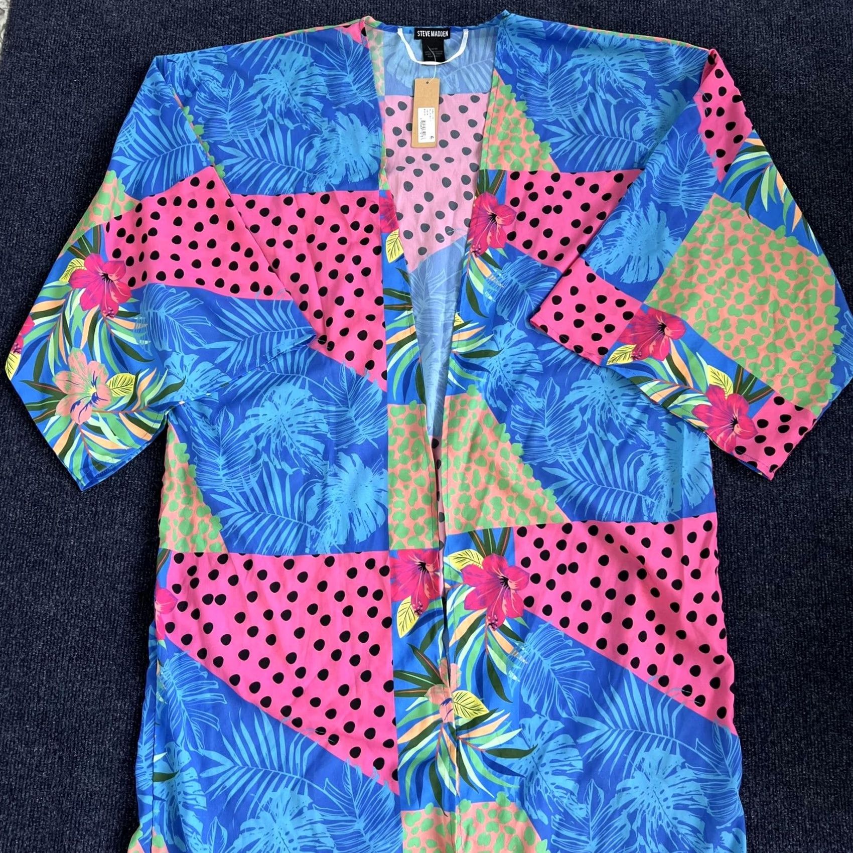 Steve Madden Steve Madden Kimono Womens One Size Blue Multi Tropical Floral Duster Cardigan Size ONE SIZE - 2 Thumbnail
