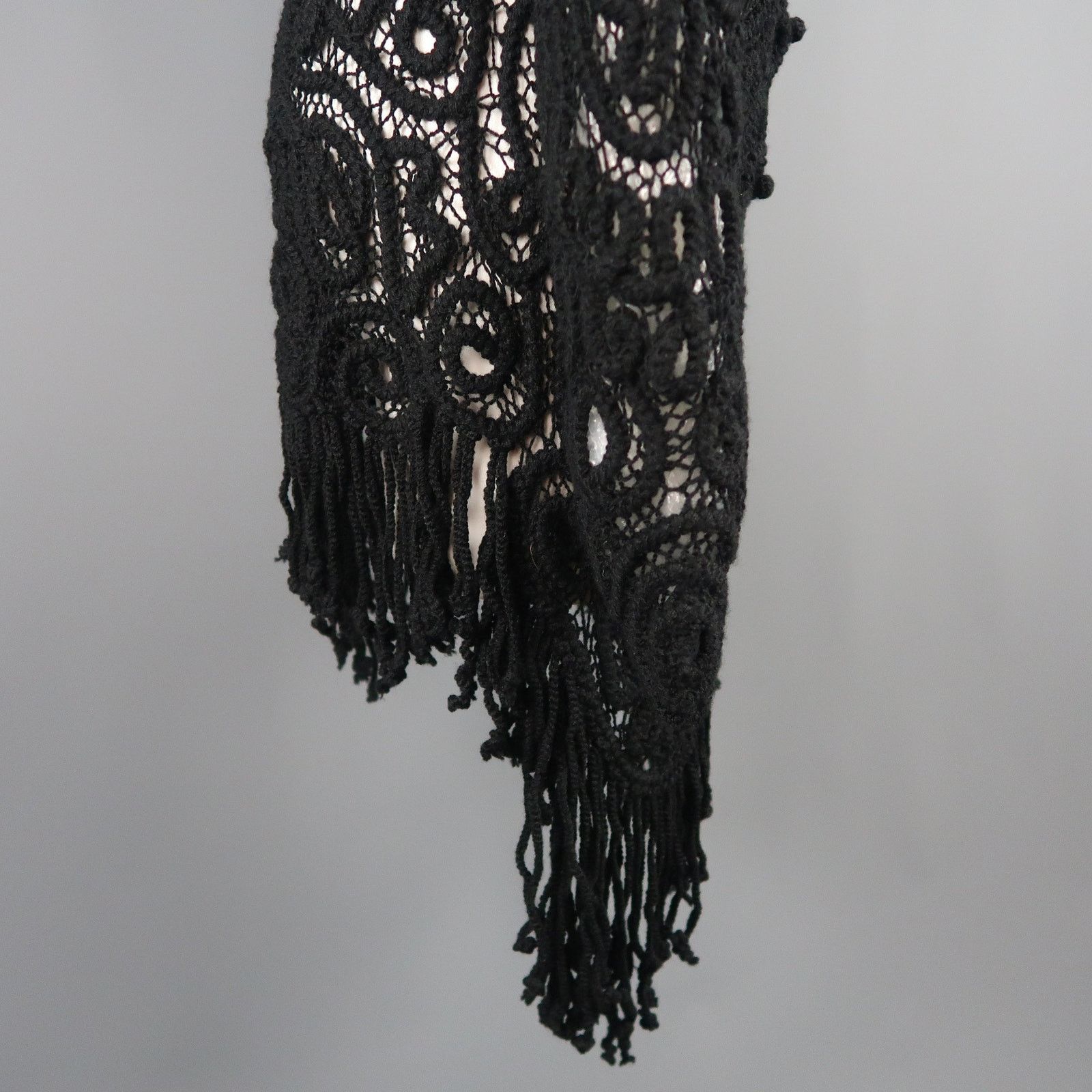 Matsuda MATSUDA Size M Black Wool Crochet Fringe Cardigan Size M / US 6-8 / IT 42-44 - 6 Thumbnail