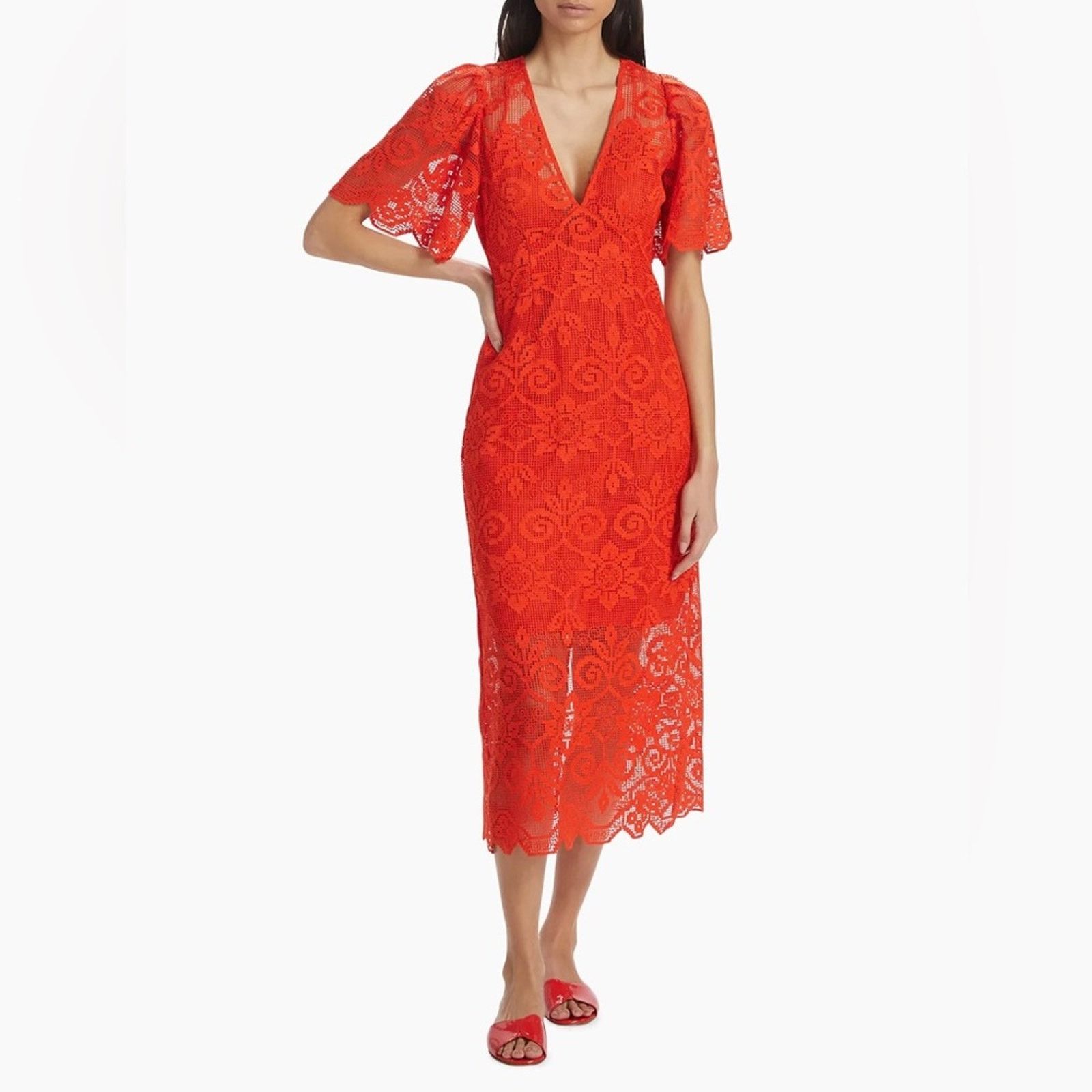 RHODE NWT Rhode Eda Red Lace Dress size 8 Size M / US 6-8 / IT 42-44 - 3 Thumbnail