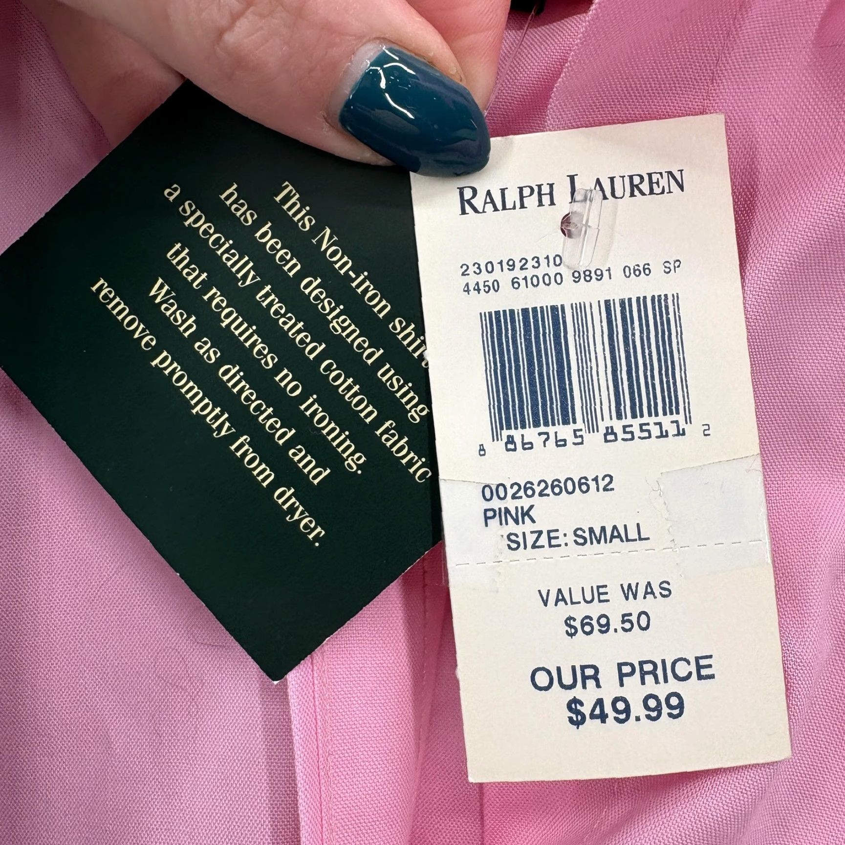 Lauren Ralph Lauren Shirt Womens Small Pink Button Up Non Iron Long Sleeve NWT