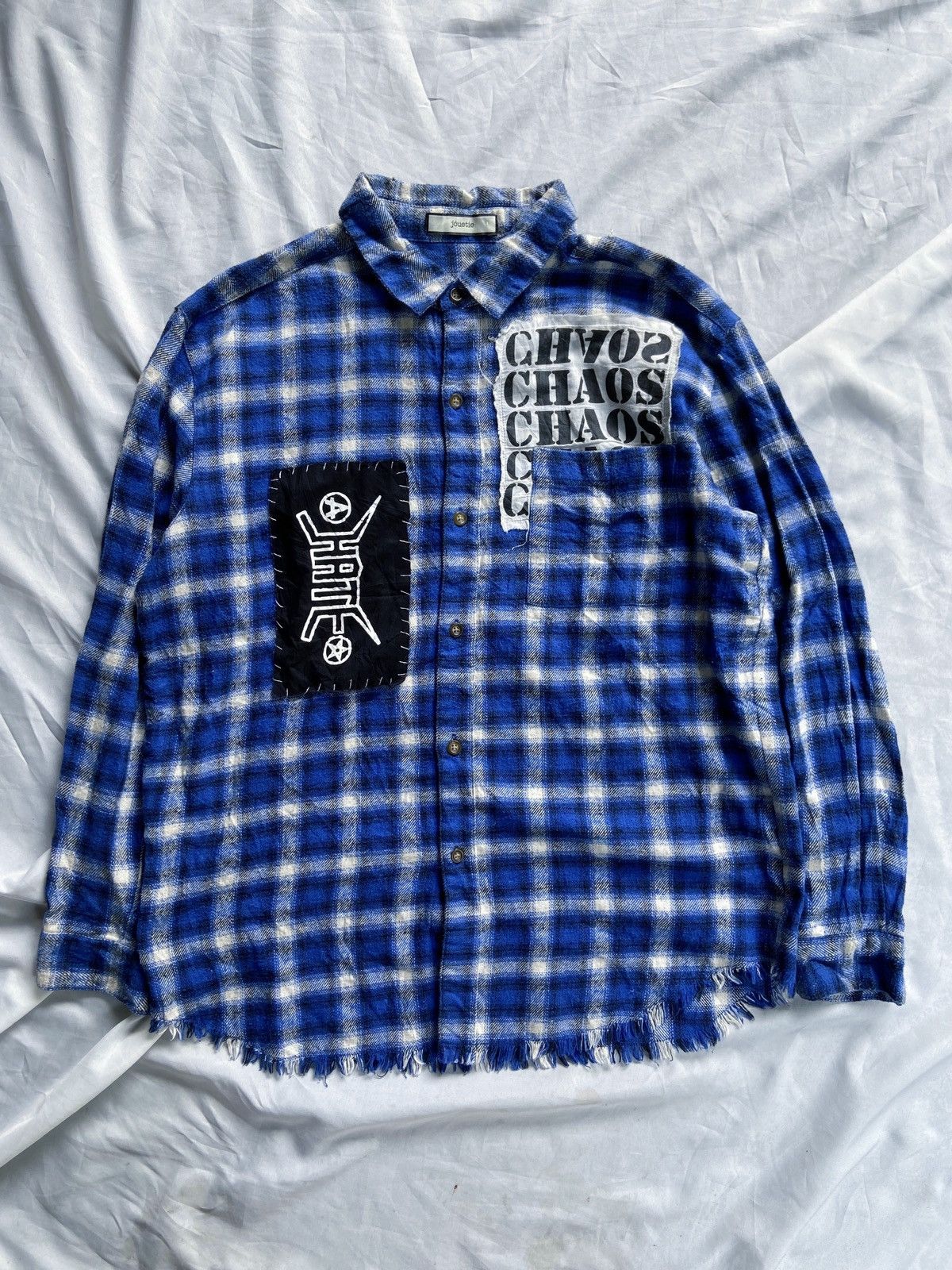 image of Beauty Beast x If Six Was Nine Chaos Chaos Jesus Jesus Distressed Button Down Shirt in Blue (Size M