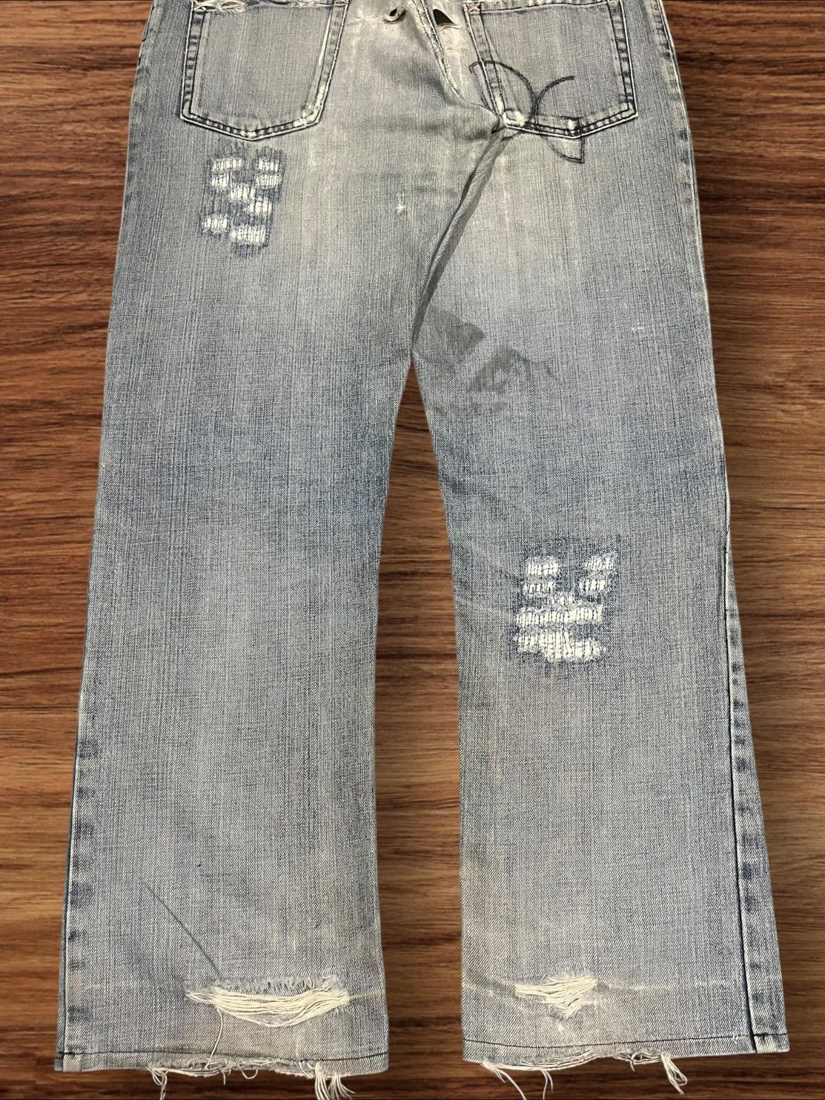 Dolce & Gabbana Y2K Dolce & Gabbana Distressed Sashiko Style Faded Blue Jean Size US 35 - 15 Thumbnail