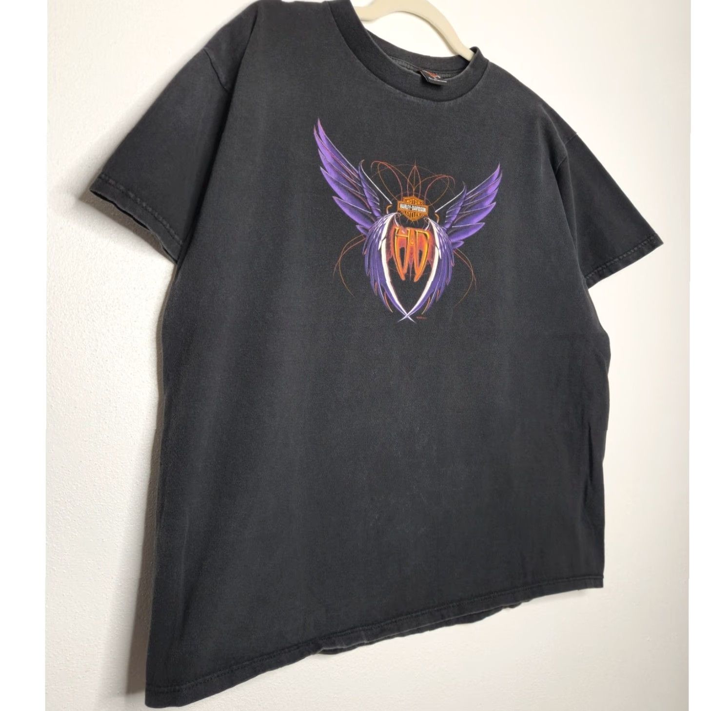 Harley Davidson VINTAGE Harley Davidson Double Sided Wings Logo y2k Art Double Sided Black Shirt XL Unisex Adults Mens Size US XL / EU 56 / 4 - 3 Thumbnail