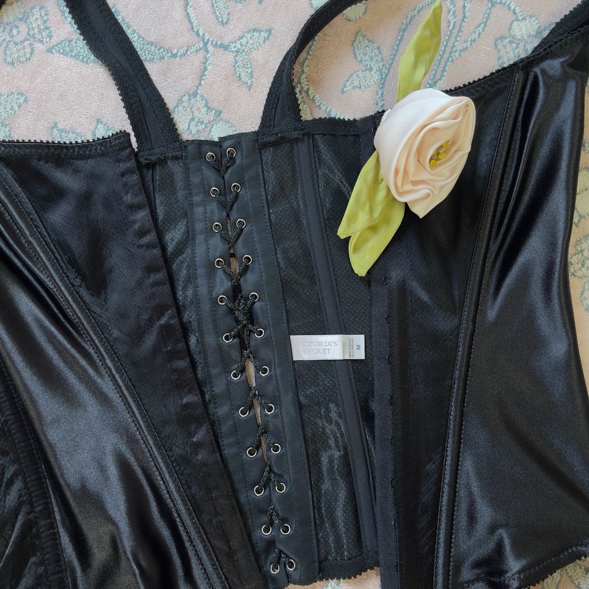 Victoria's Secret Victoria’s Secret Black Satin Lace-Up Corset Top (M) Size M / US 6-8 / IT 42-44 - 15 Thumbnail
