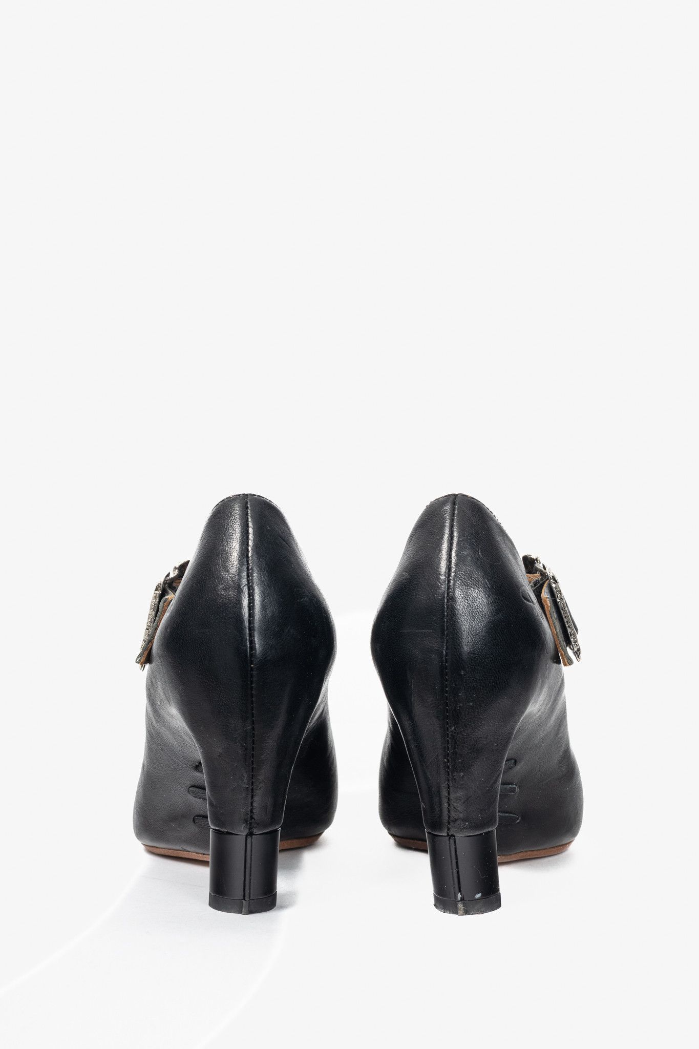 John Fluevog John Fluevog Pollux Black T-Strap Buckle Heels Size US 10 / IT 40 - 3 Thumbnail