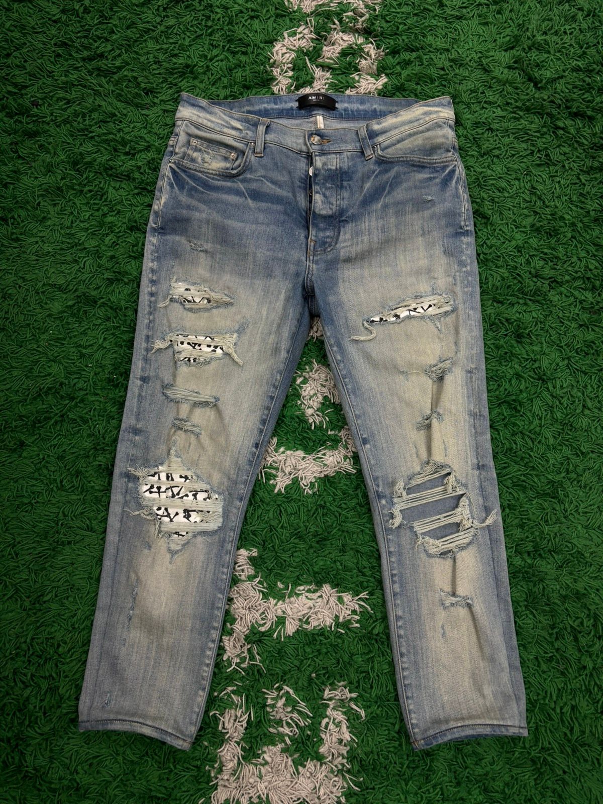 Pre-owned Amiri Denim Jeans 34 Blue White Black Bone Patch Mx1