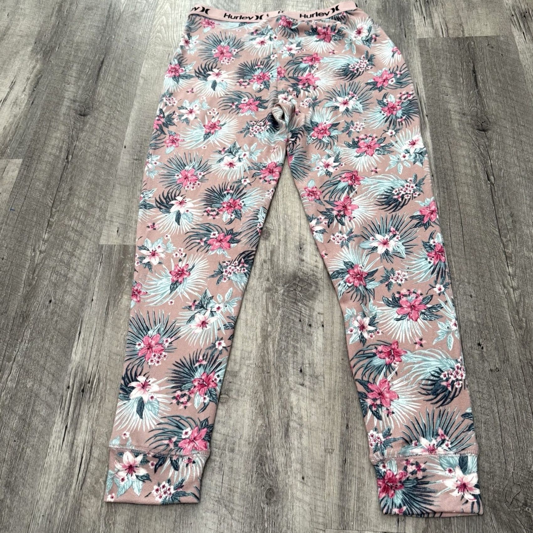 Hurley Hurley Lounge Joggers Womens Large Pink Floral Tropical Jersey Knit Pockets Size L / US 10 / IT 46 - 4 Thumbnail