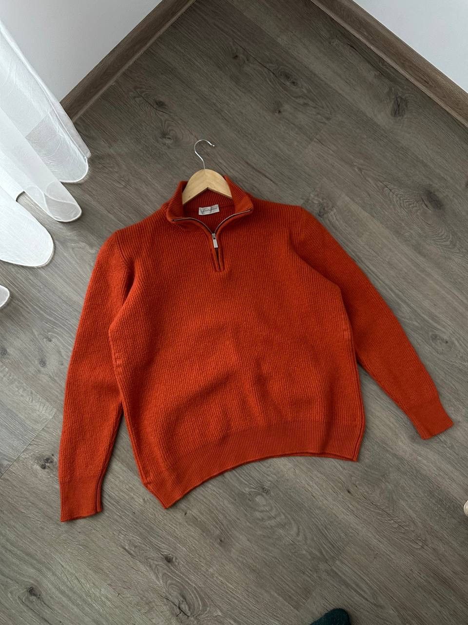 Japanese Brand × Vintage Vintage Faconeri Marino Wool Pullover 1/4 zip Orange Sweater Size US M / EU 48-50 / 2 - 2 Thumbnail